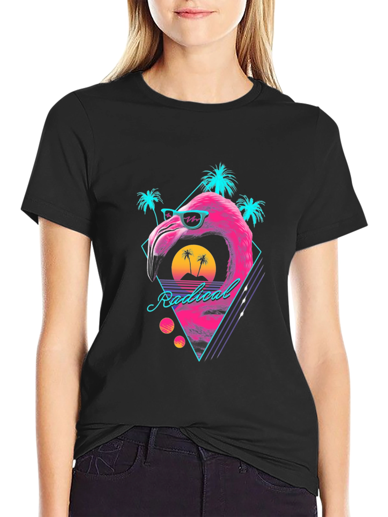 Black Radical Flamingo T-Shirt - Retro Summer Vibes view 2
