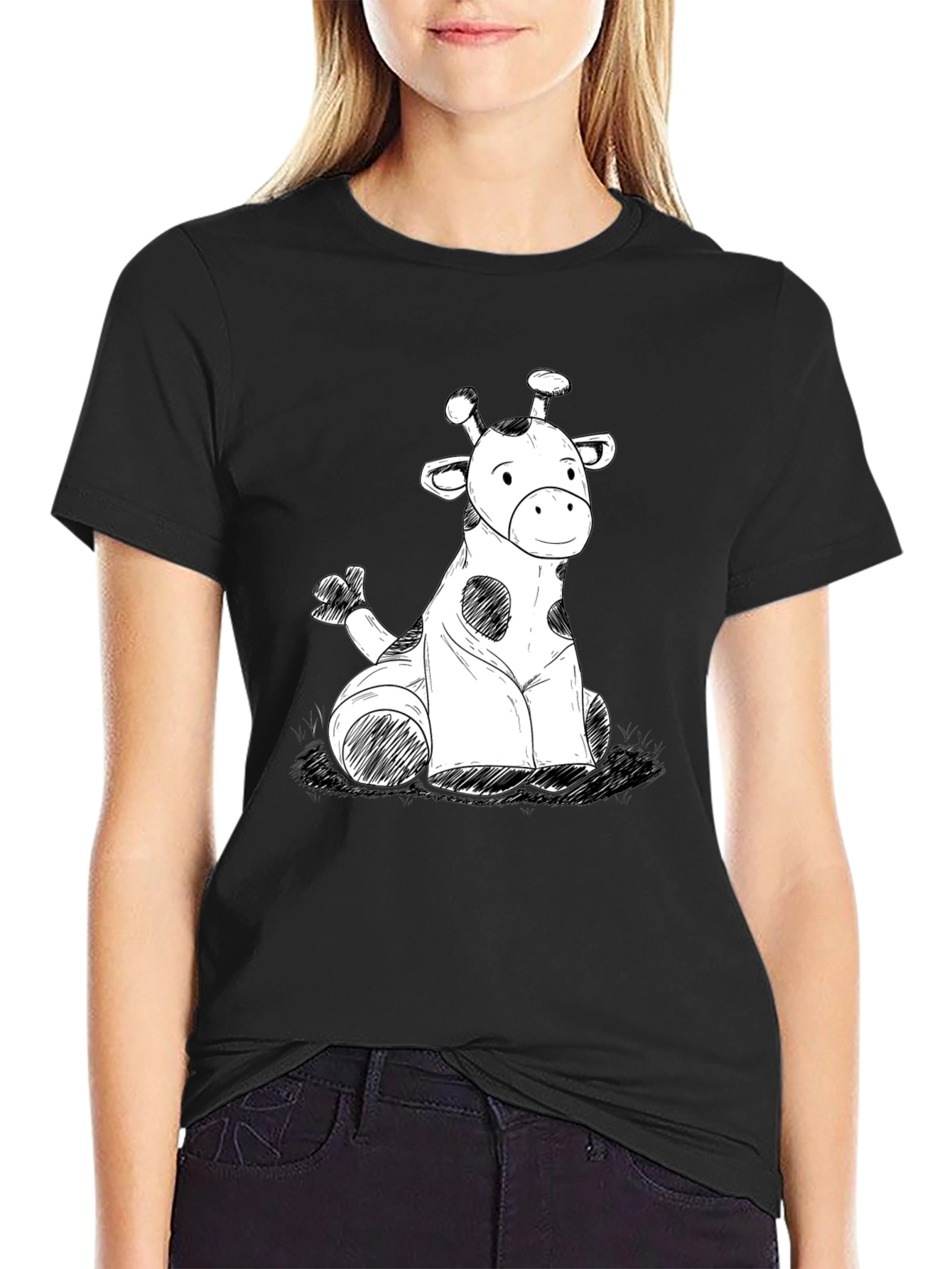 Black Giraffe Sketch Graphic Tee - Soft Cotton Comfort view 2