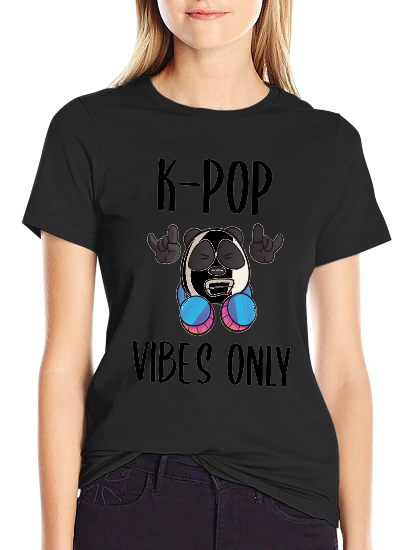 Black K-Pop Vibes Only Graphic Tee - Fun Style view 2