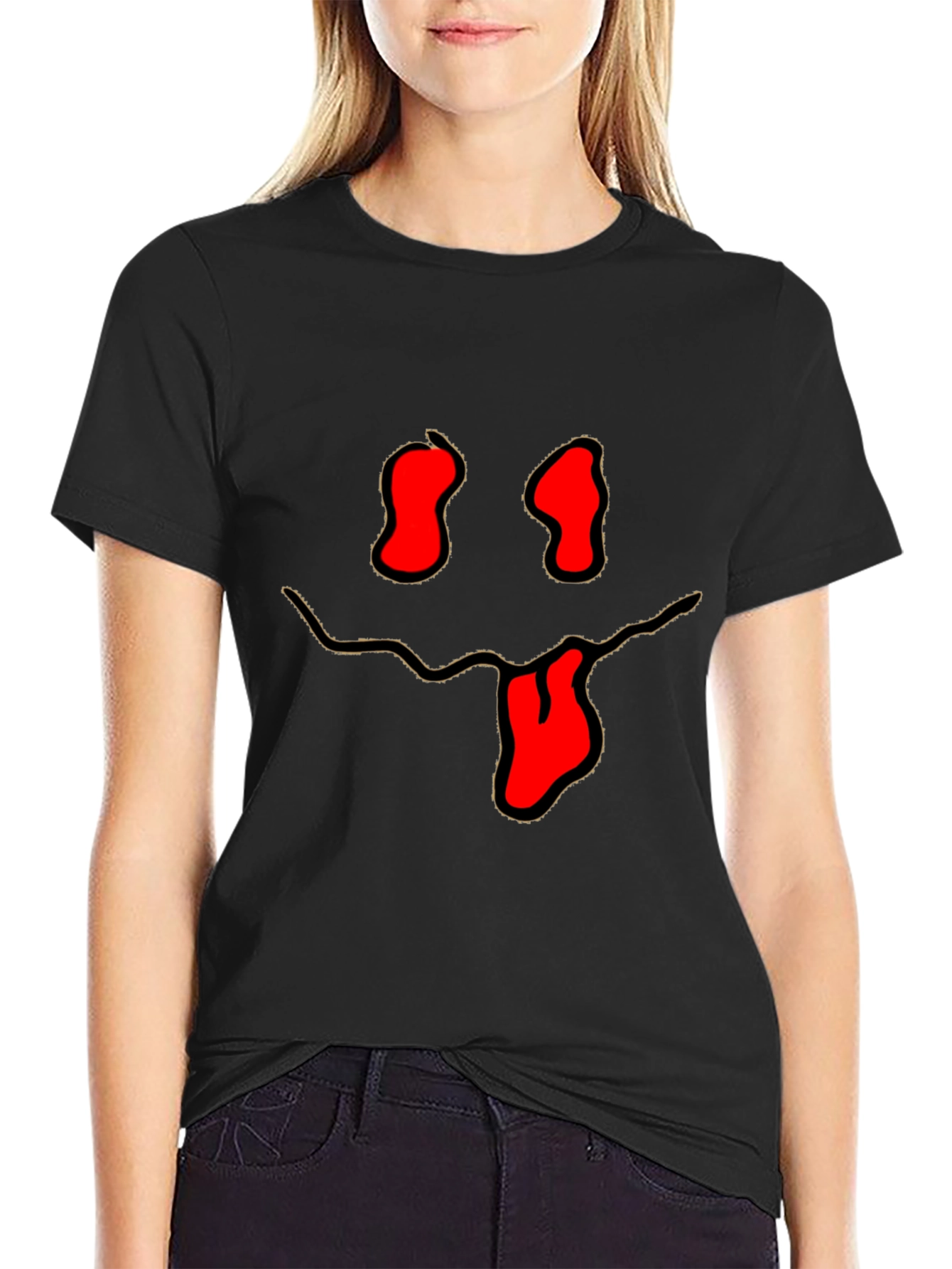 Black Funny Face Graphic Tee - Black Cotton T-Shirt view 2