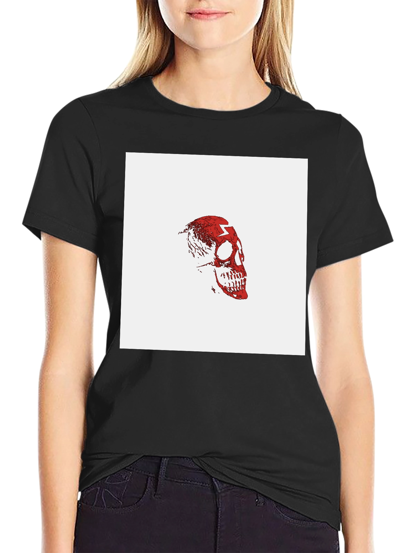 Black Skull Graphic Tee - Red Skull on Black Shirt view 2