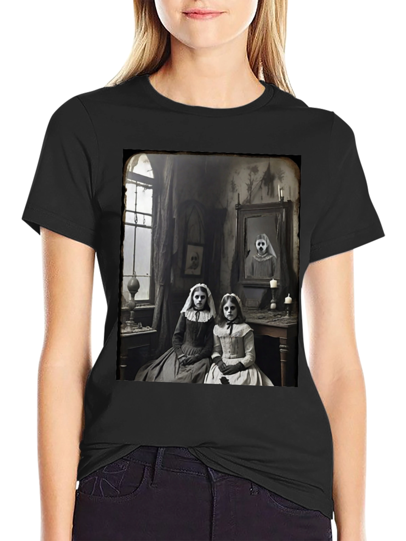 Creepy Sisters Graphic Tee - Vintage Horror Style - 2