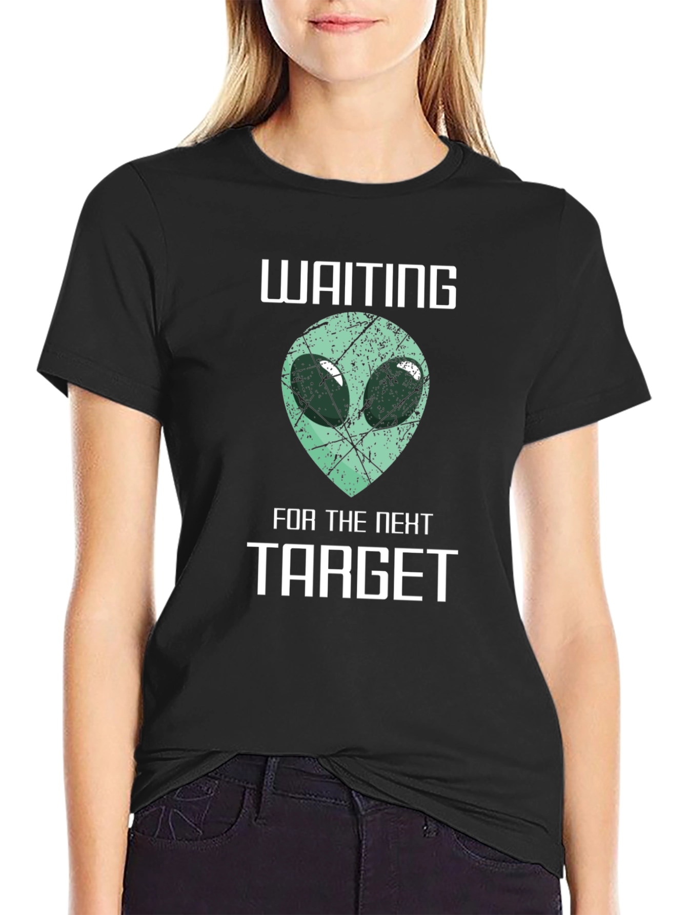 Black Waiting For The Next Target Alien Graphic T-Shirt view 2