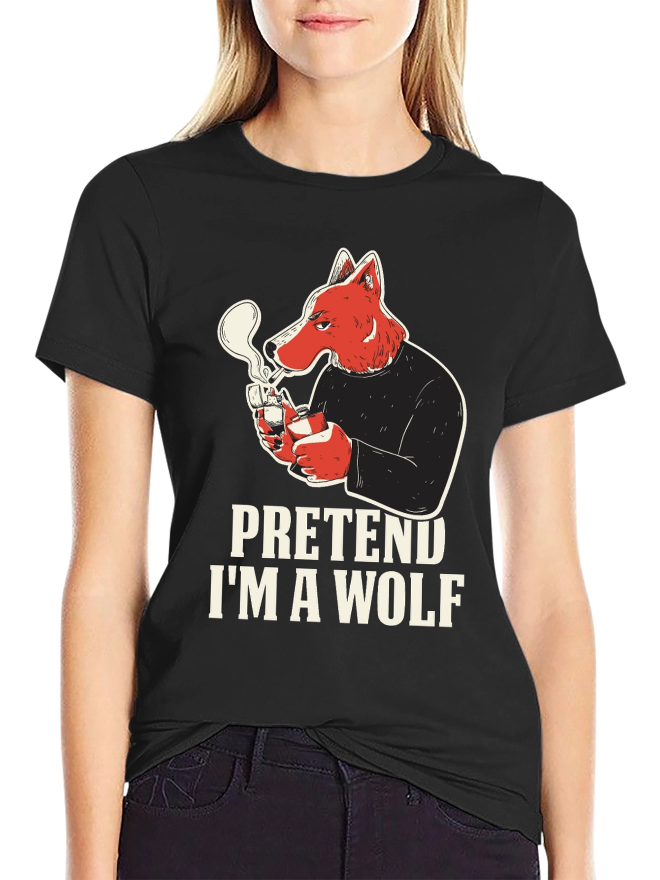 Black Pretend I'm A Wolf Graphic Tee view 2