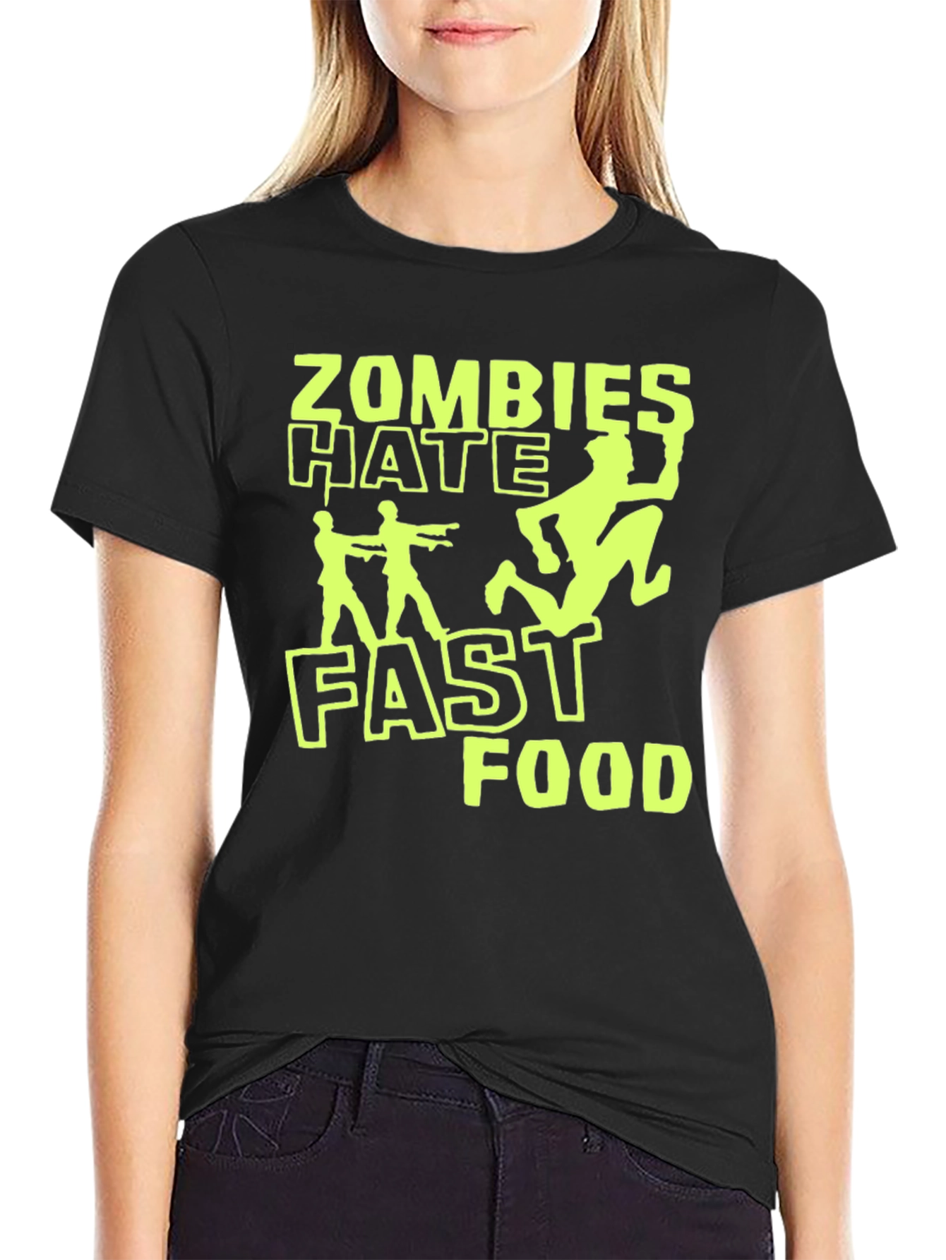 Black Zombies Hate Fast Food Graphic T-Shirt - Black view 2
