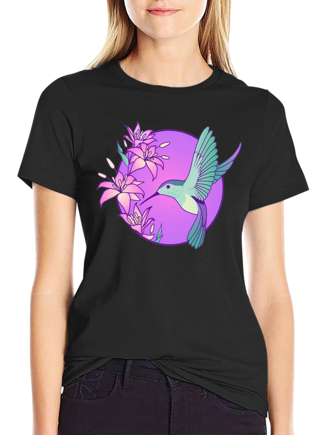 Black Hummingbird Floral T-Shirt - Black view 2