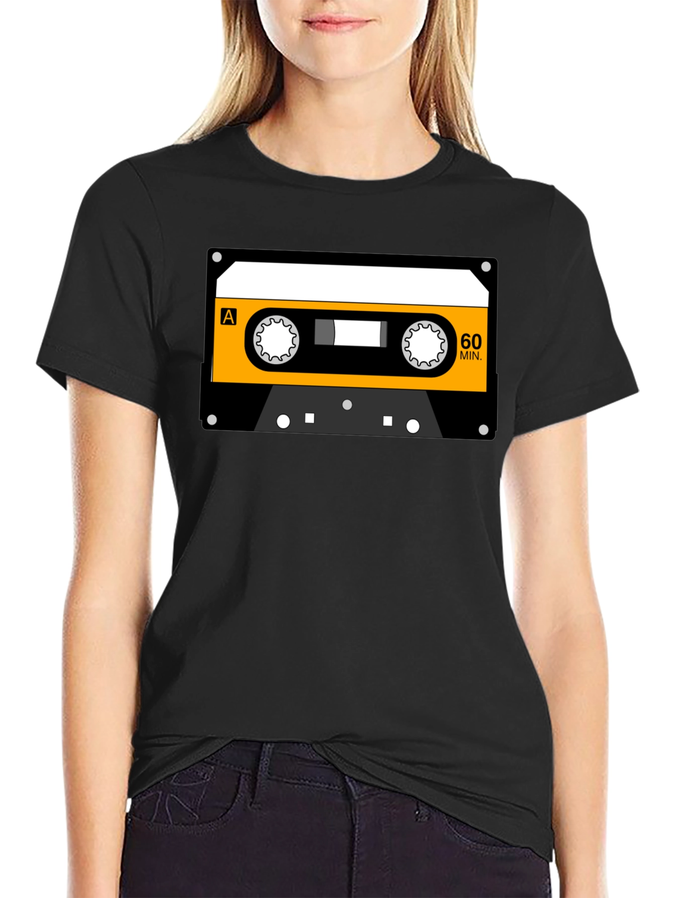 Black Retro Cassette Tape Graphic T-Shirt view 2