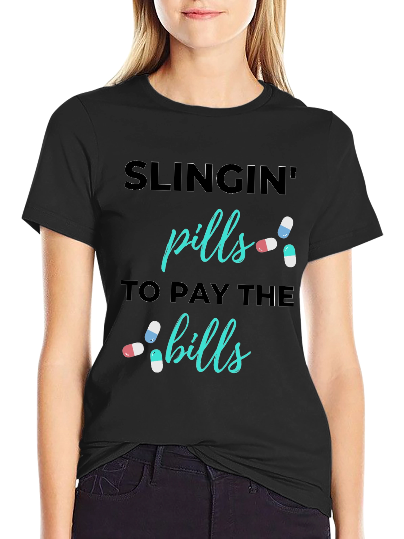 Black Slingin' Pills Graphic Tee - Funny Medical Humor T-Shirt view 2