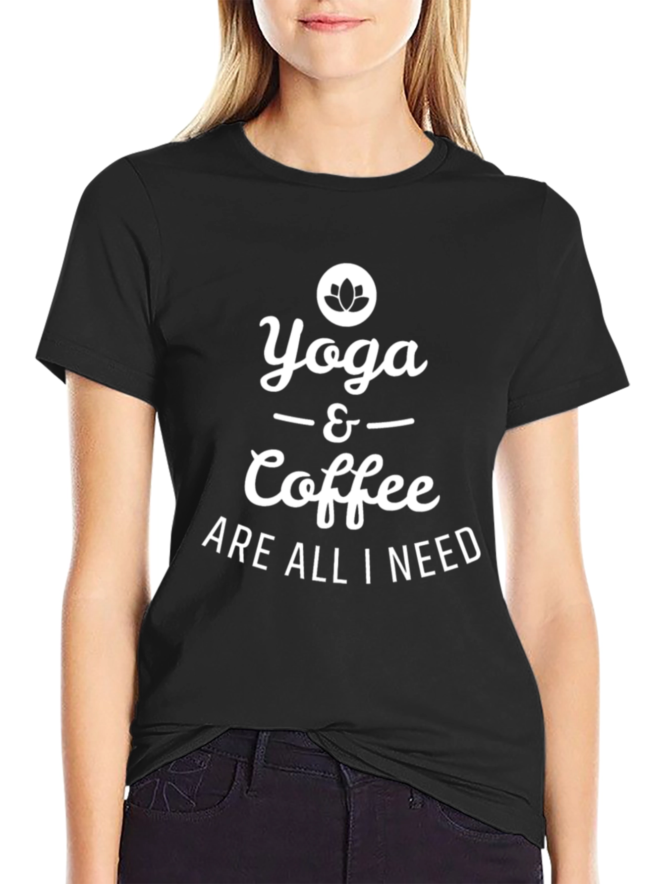 Black Yoga & Coffee T-Shirt - Soft Cotton Blend view 2