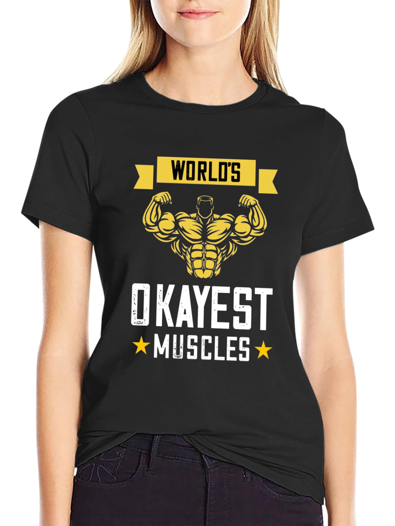 Black World's Okayest Muscles Graphic T-Shirt view 2