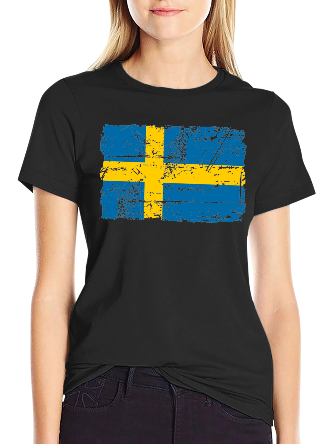 Black Sweden Flag Distressed T-Shirt view 2