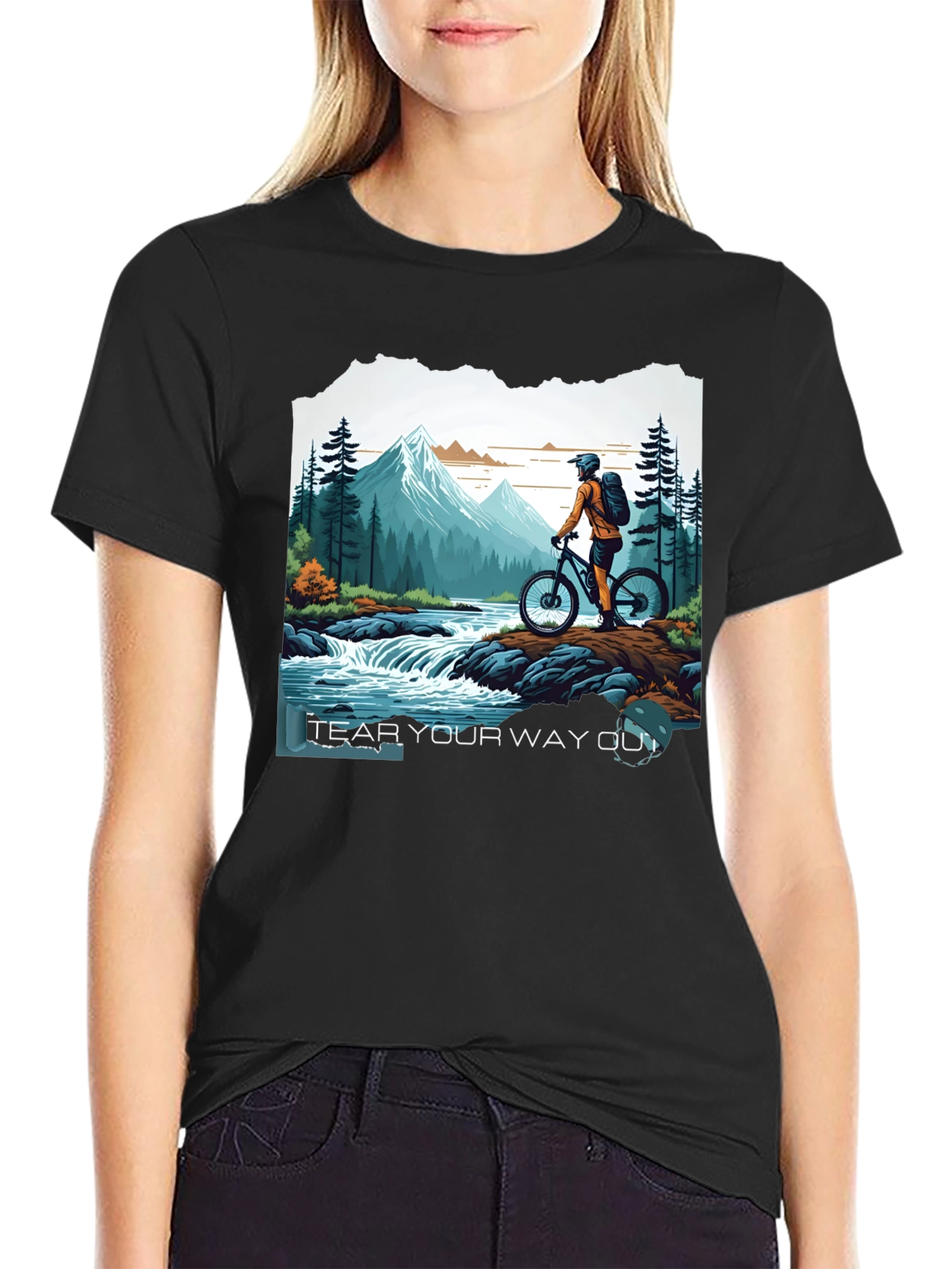 Black Mountain Biker Adventure Graphic Tee - "Tear Your Way Out" view 2
