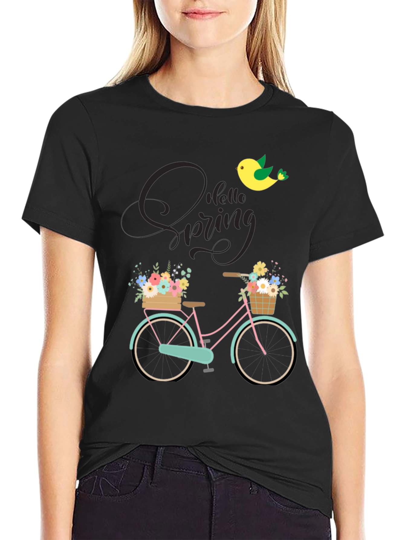 Black Spring Bicycle Graphic T-Shirt view 2