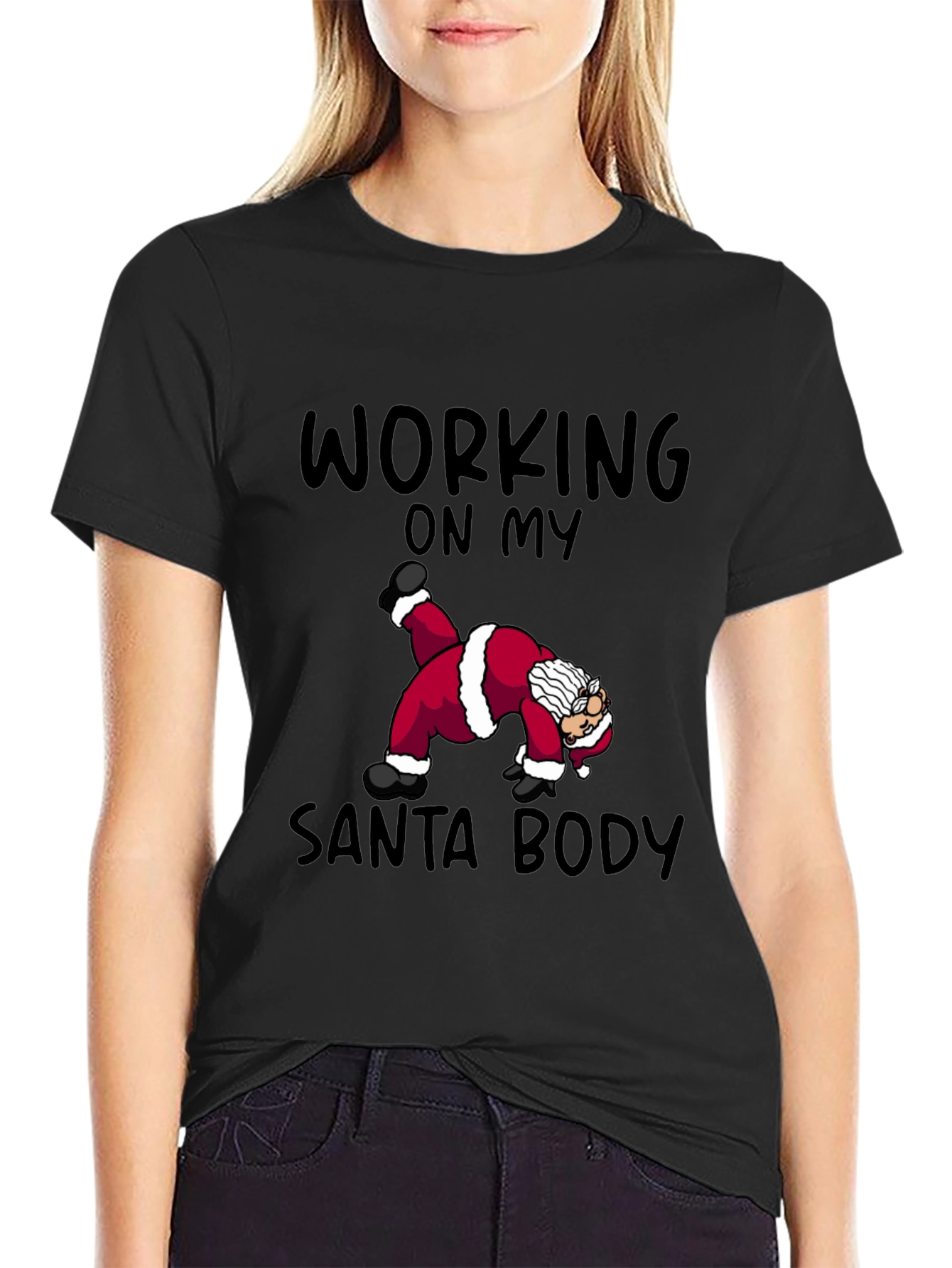 Black Funny Santa Workout T-Shirt view 2