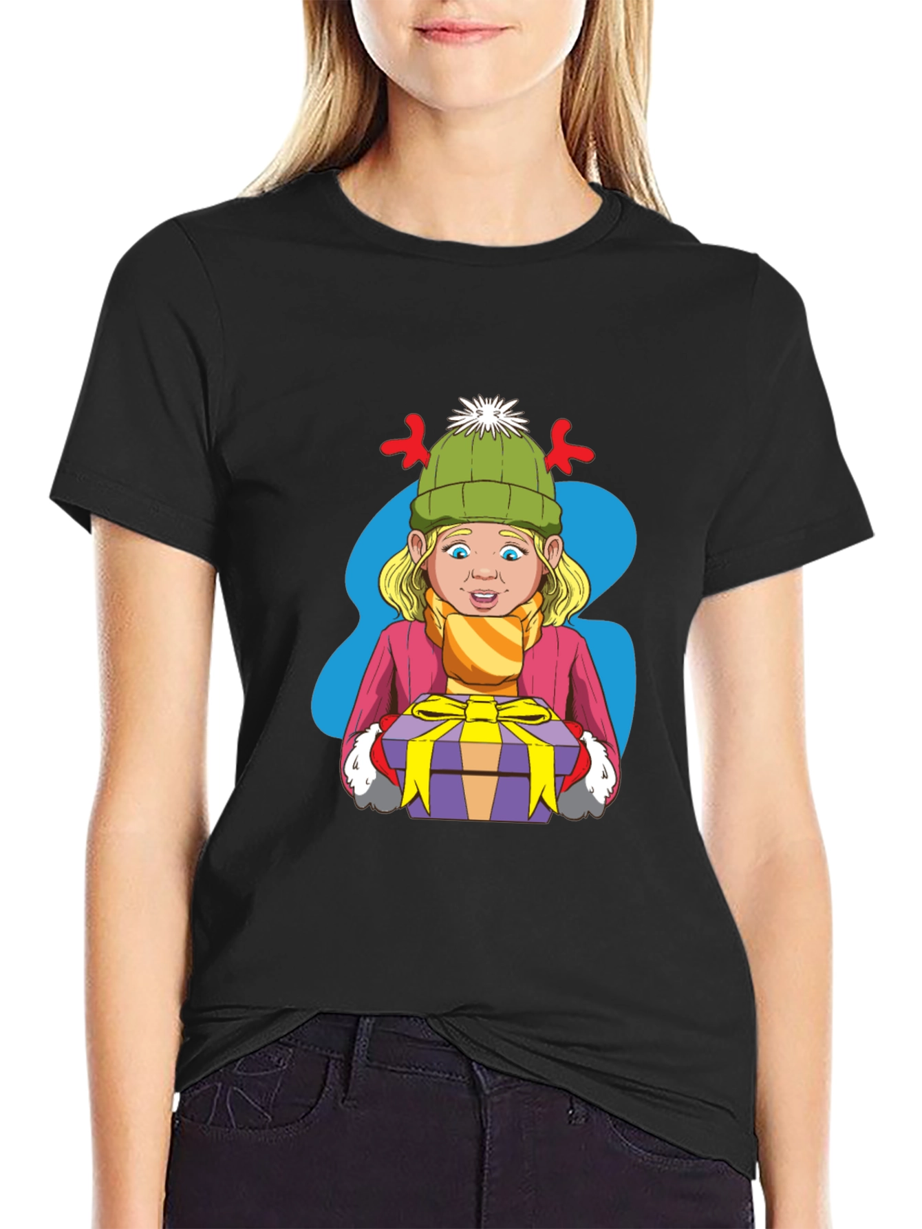 Black Festive Cartoon Graphic Tee view 2