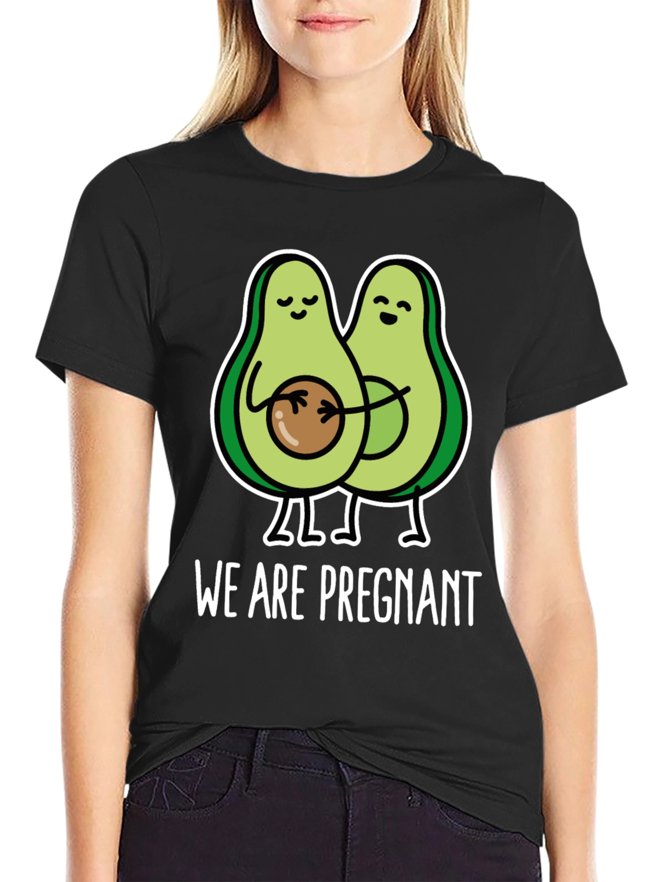 Black Funny We Are Pregnant Avocado Matching Couple T-Shirt view 2
