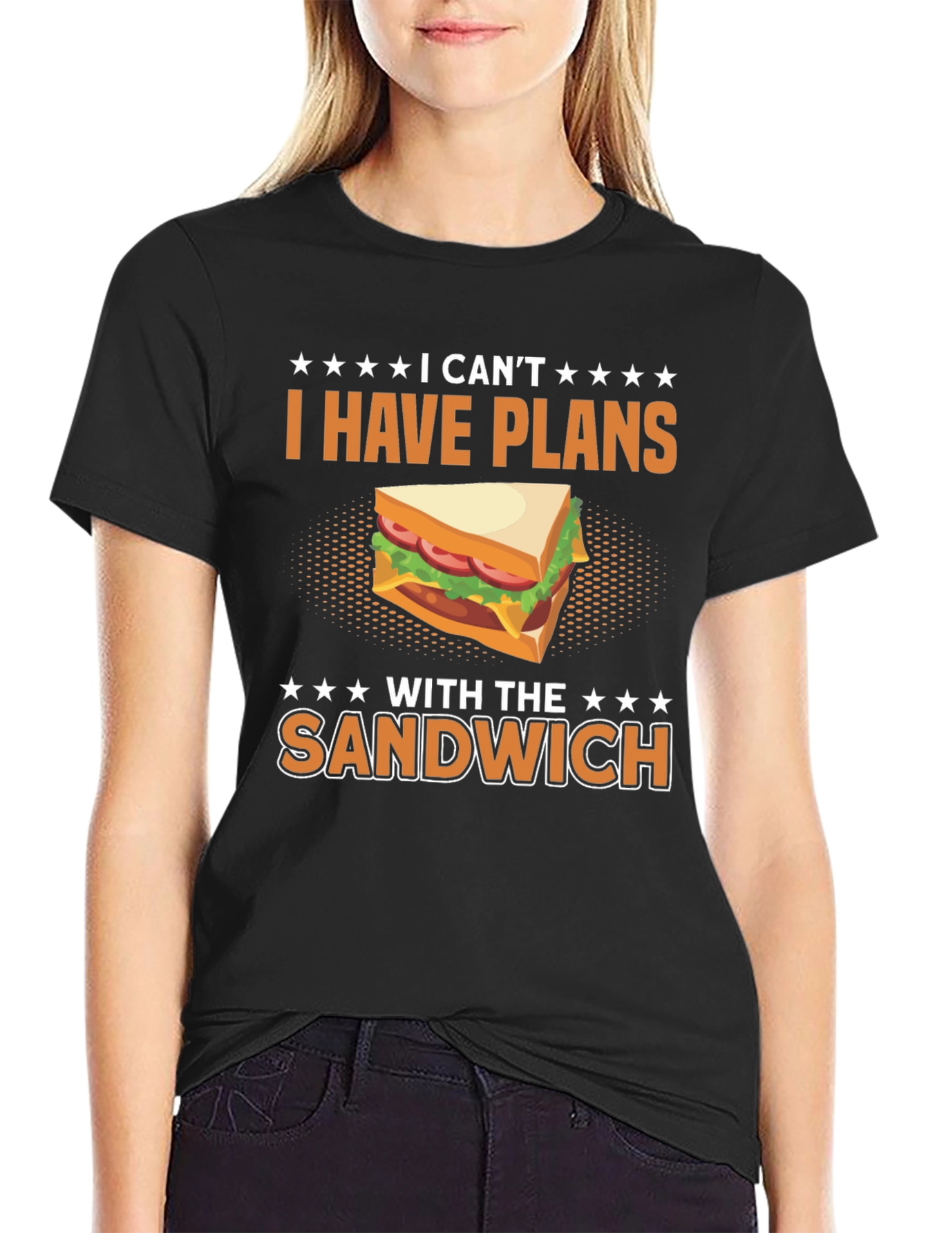 Black Funny "I Have Plans With The Sandwich" T-Shirt view 2