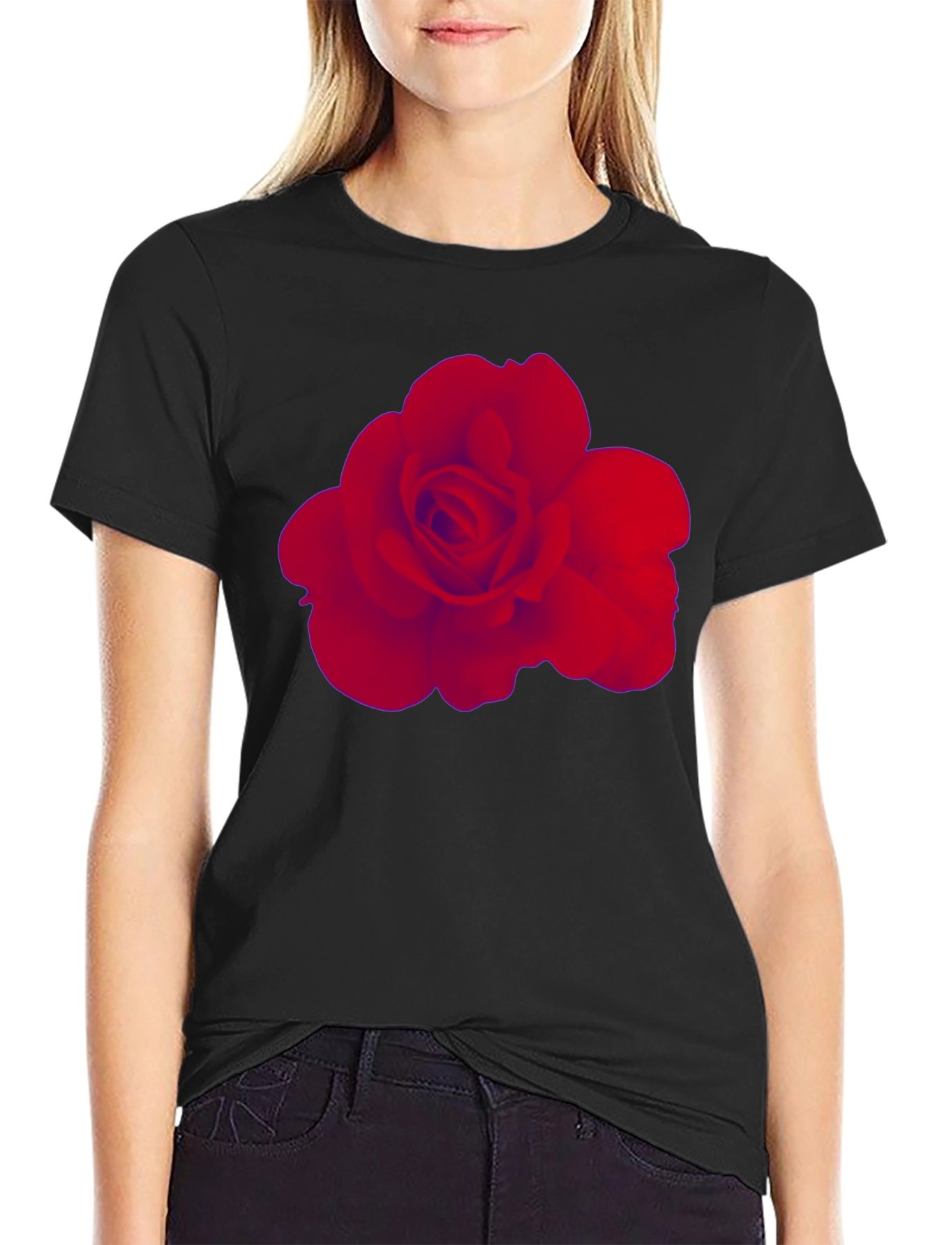 Black Rose Graphic Tee - Stylish Black Cotton T-Shirt view 2