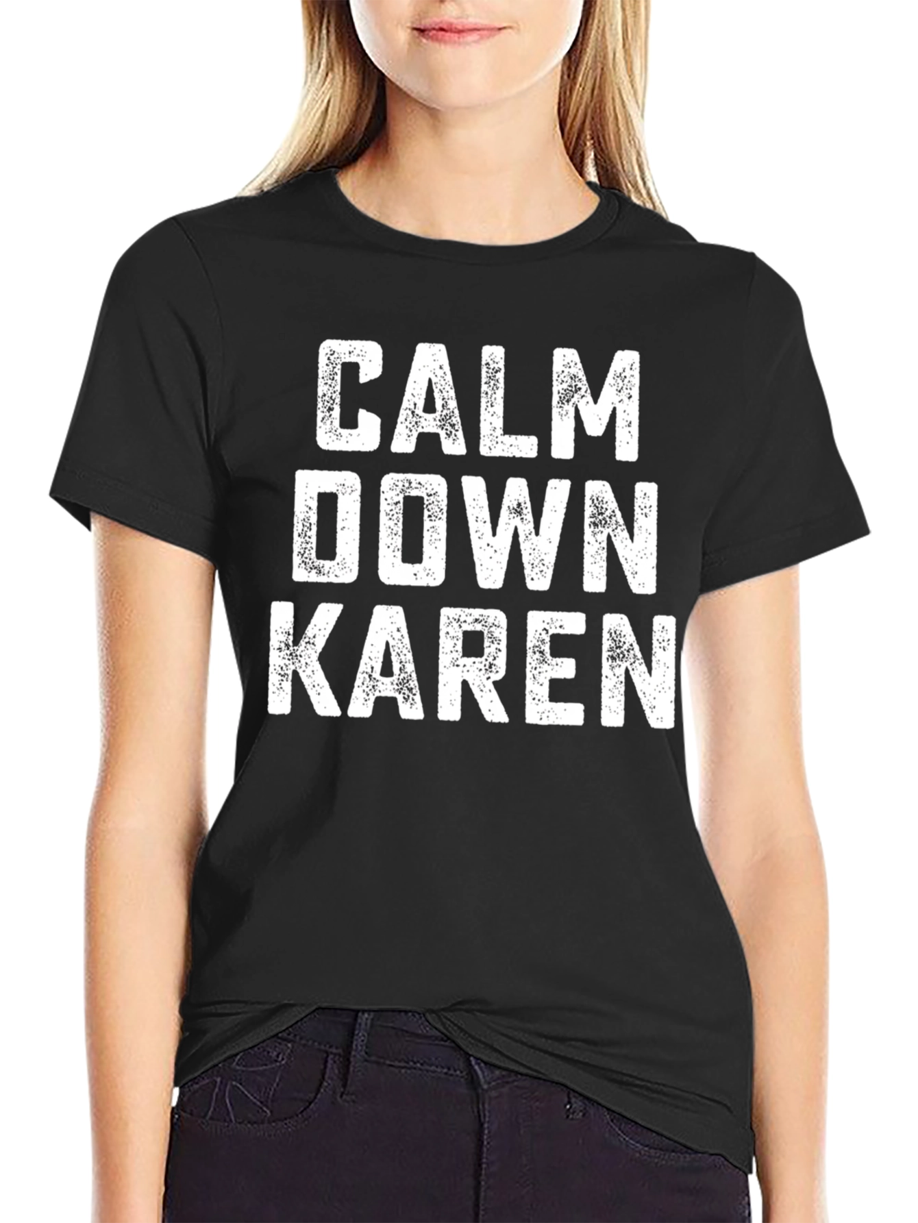 Black Calm Down Karen Graphic Tee - Funny Sarcastic T-Shirt view 2