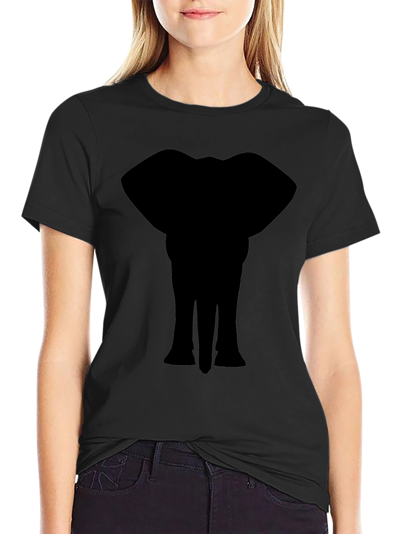Black Elephant Silhouette Graphic Print T-Shirt view 2