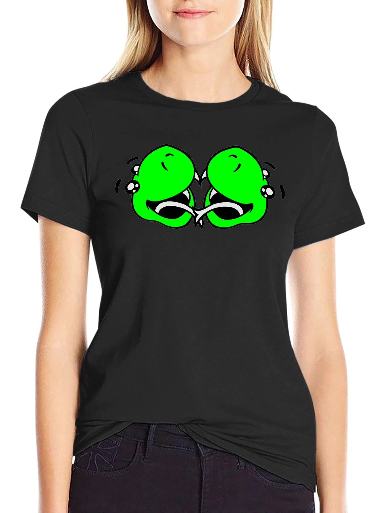 Black Cartoon Monster Graphic T-Shirt view 2