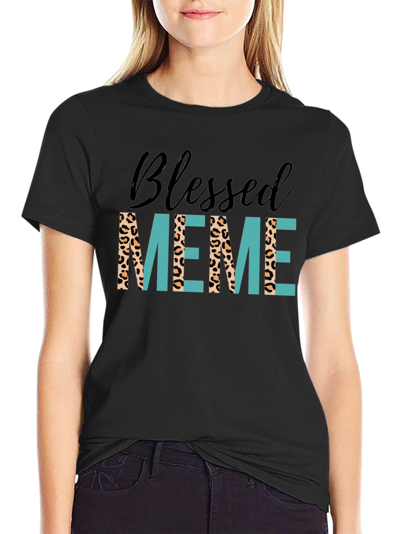 Black Blessed Meme Graphic Tee - Trendy Animal Print T-Shirt view 2