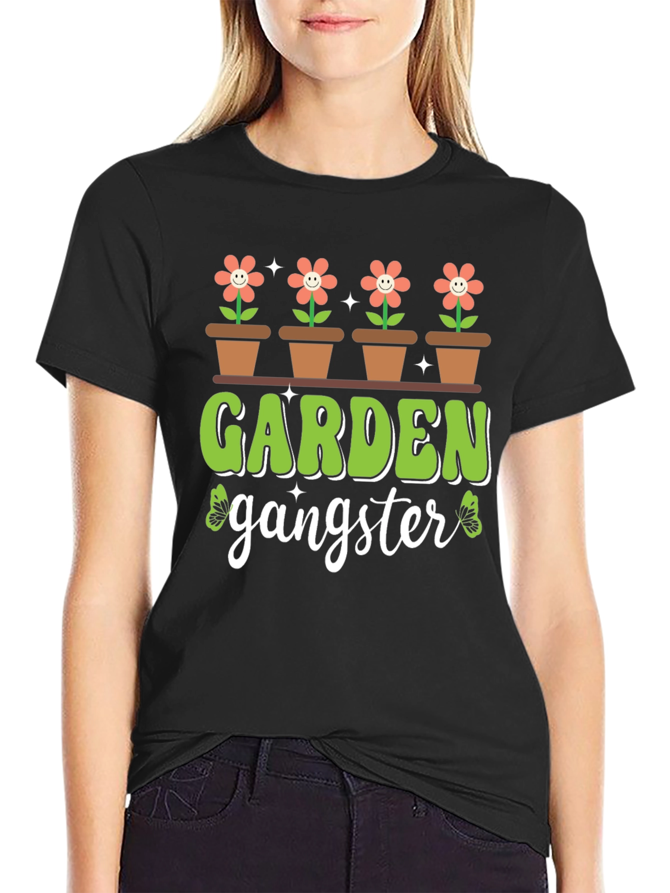 Black Garden Gangster T-Shirt - Floral Design view 2