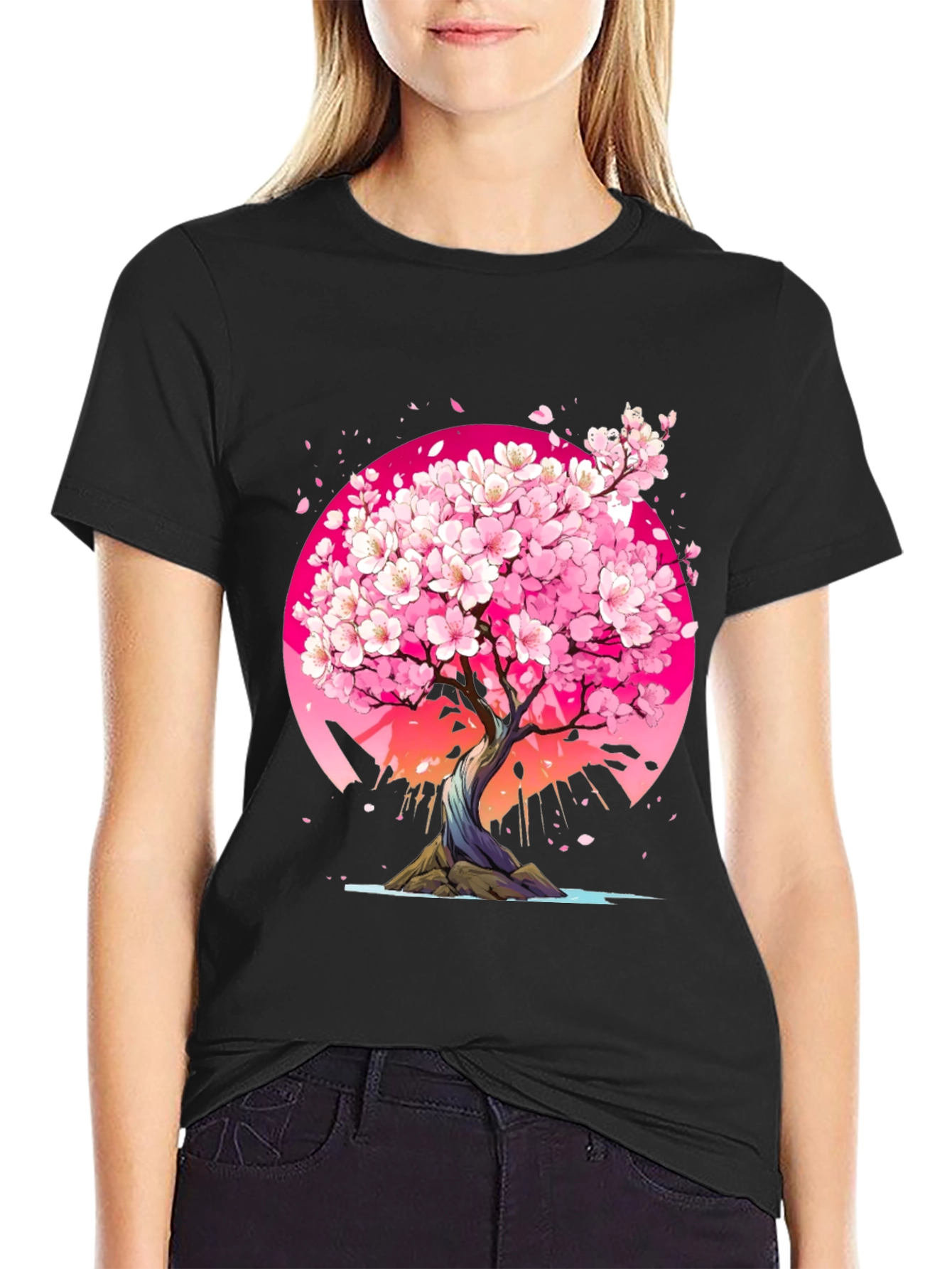 Black Cherry Blossom Tree Graphic Tee - Black view 2