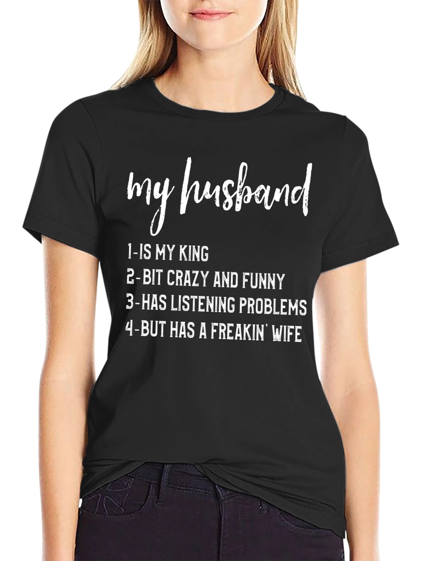 Black Funny Husband T-Shirt: My Husband Is My King view 2