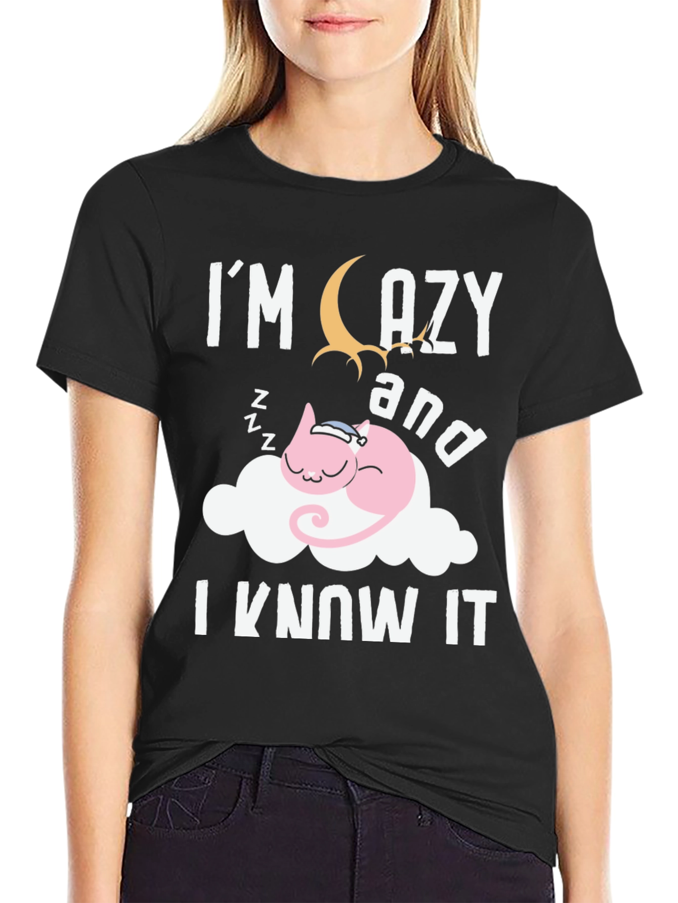 Black Lazy Cat Nap T-Shirt - Soft Cotton Blend view 2