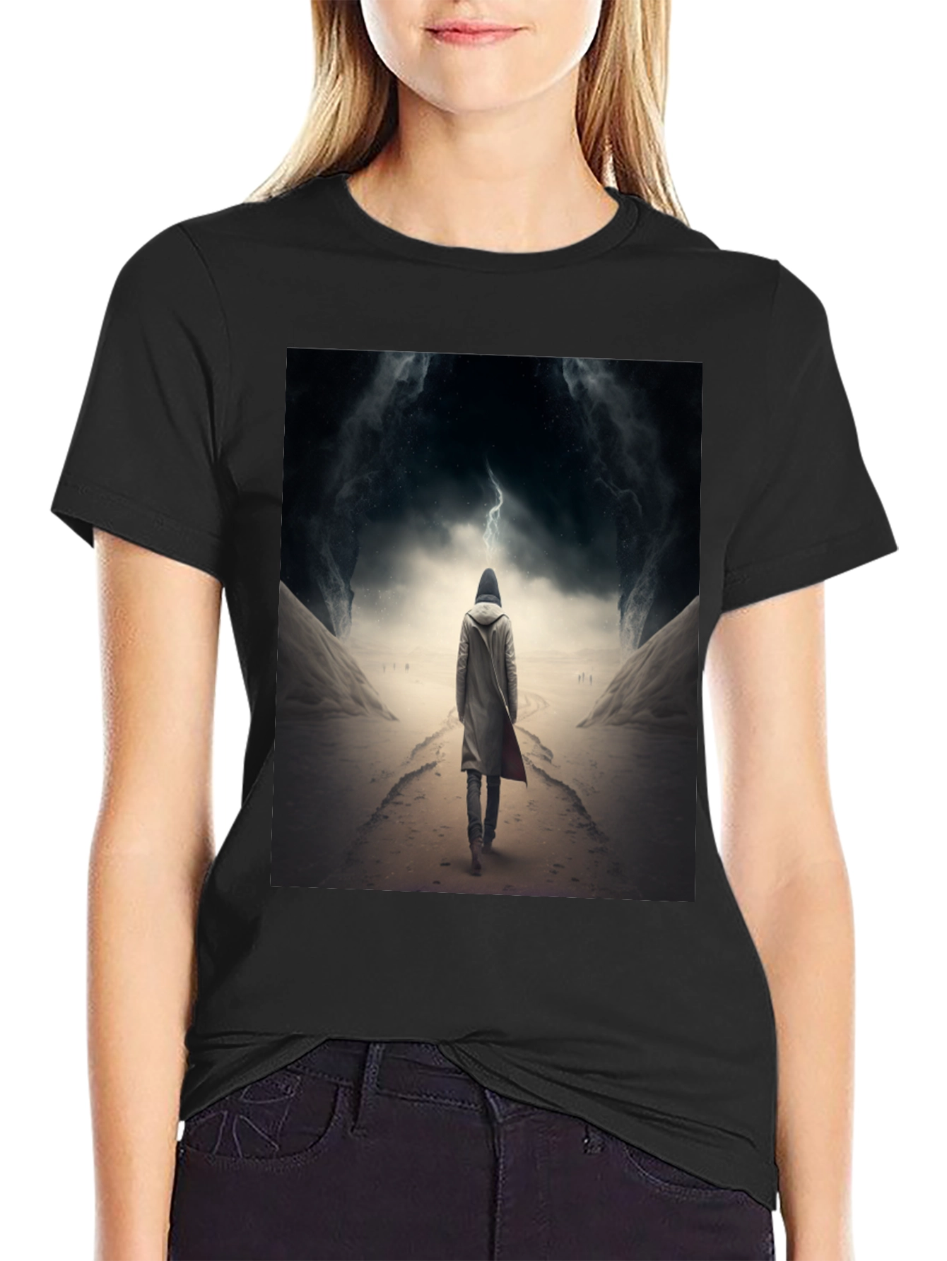 Black Hooded Figure Lightning Black T-Shirt view 2