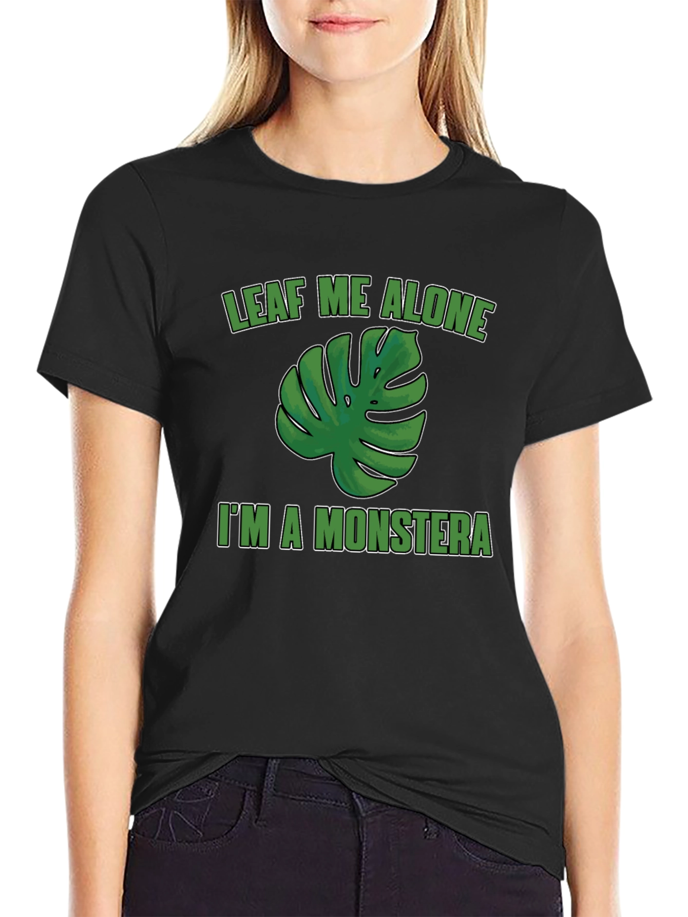 Black Leaf Me Alone Monstera Graphic T-Shirt view 2