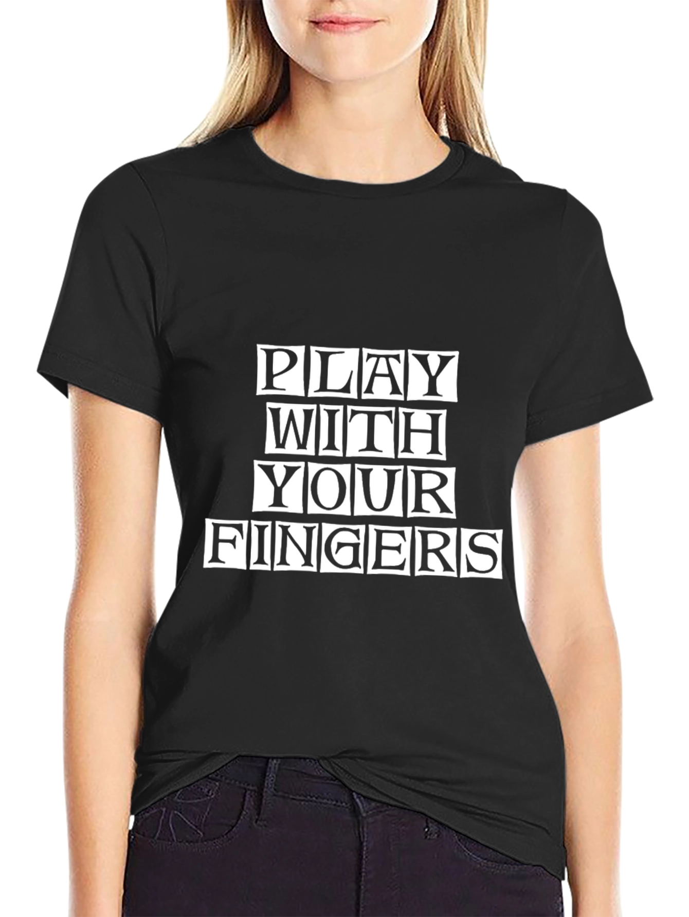 Black Play With Your Fingers T-Shirt - Funny Adult Humor Tee view 2