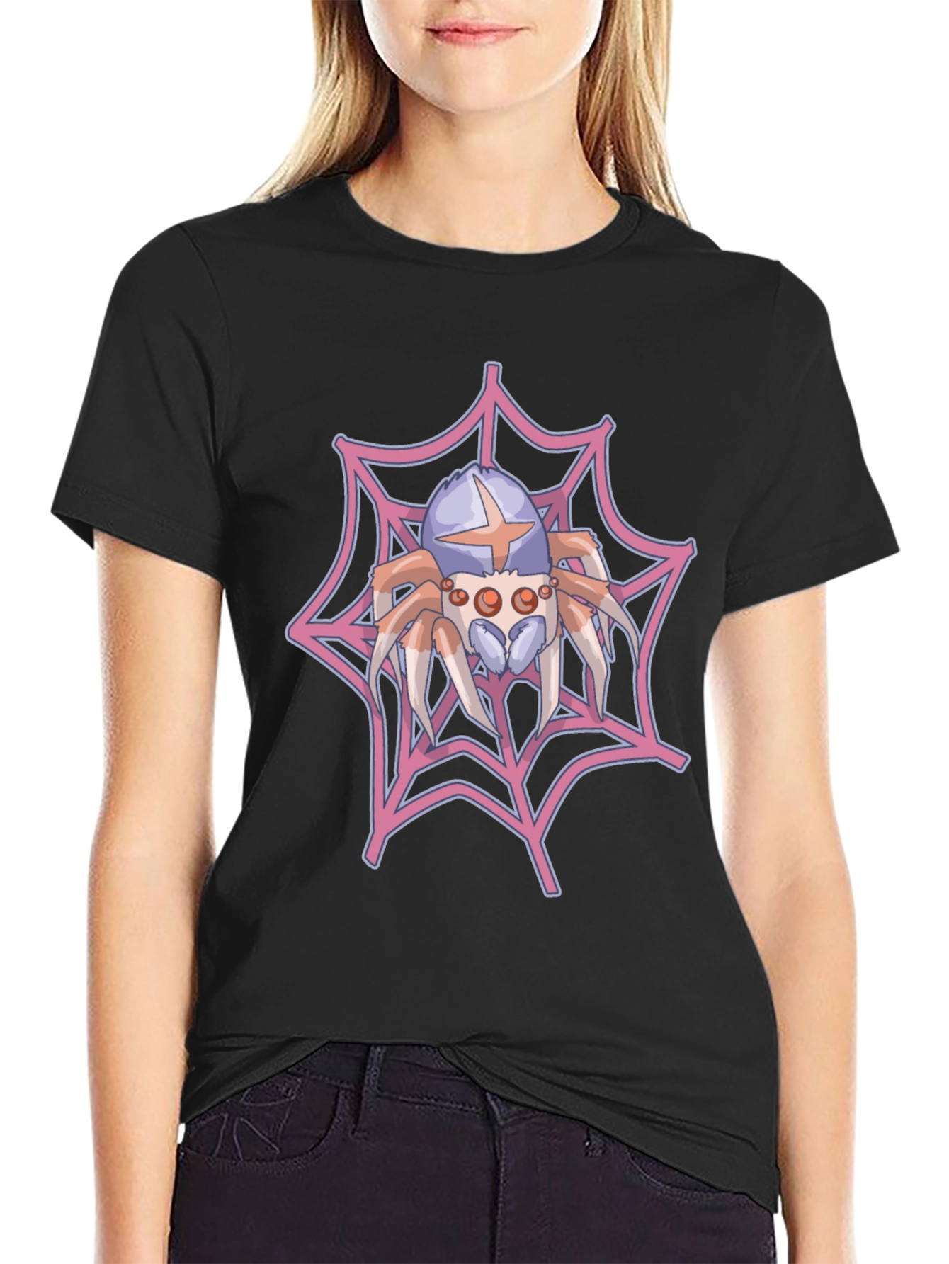 Black Spider Web Graphic Tee - Novelty Print Shirt view 2