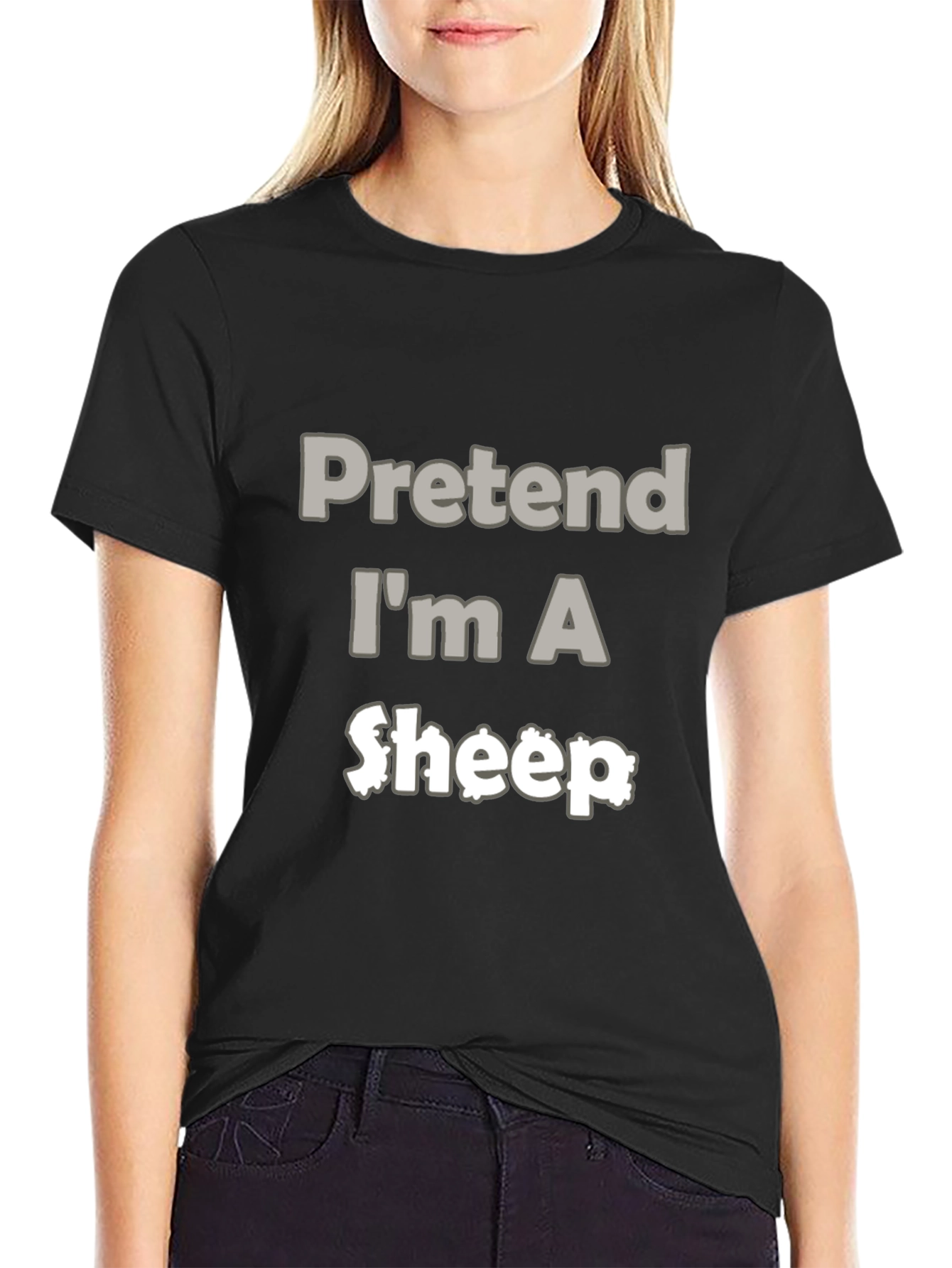 Black Pretend I'm A Sheep Black T-Shirt view 2