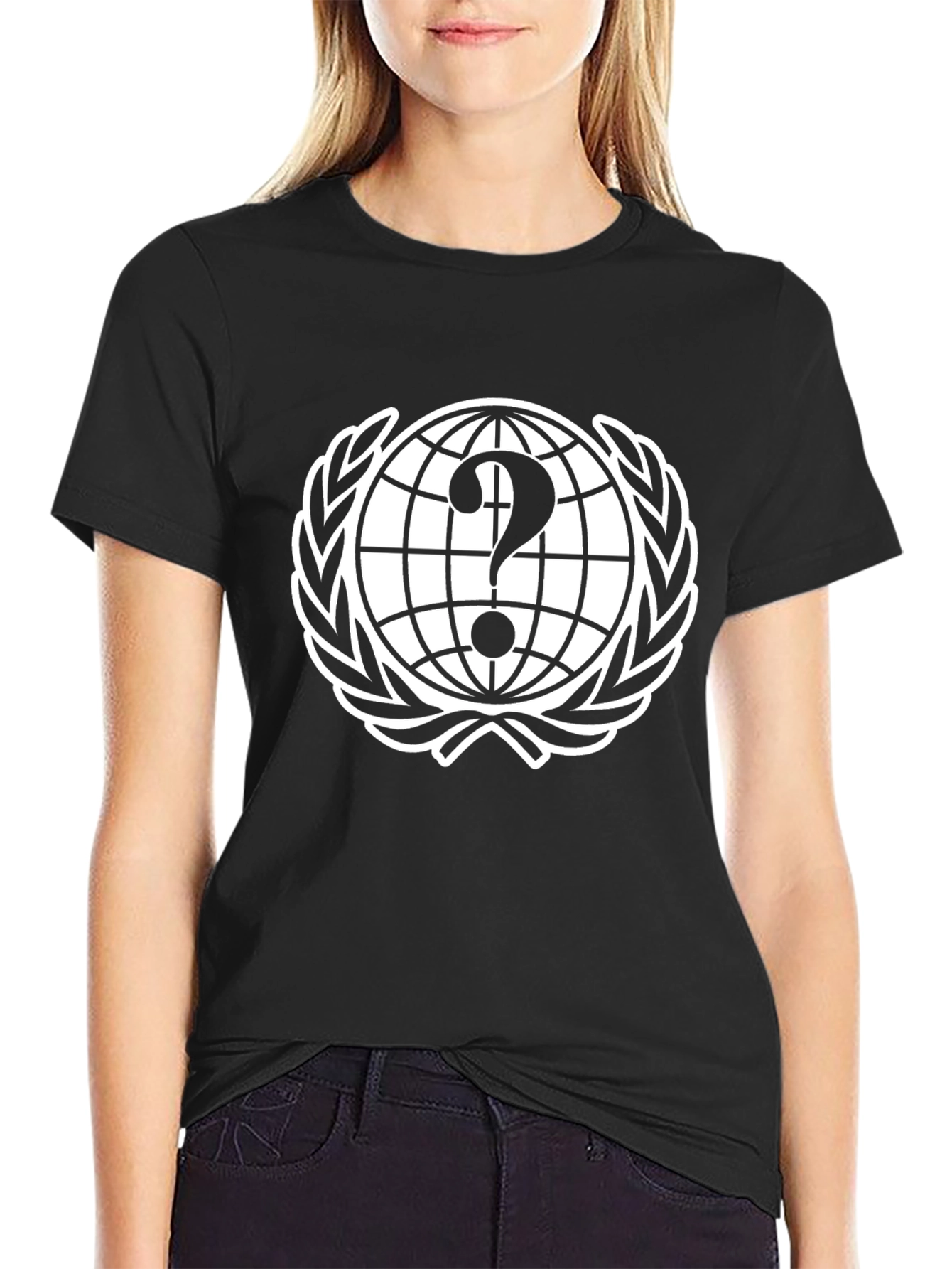 Black Question Globe T-Shirt - Unisex Black Tee view 2
