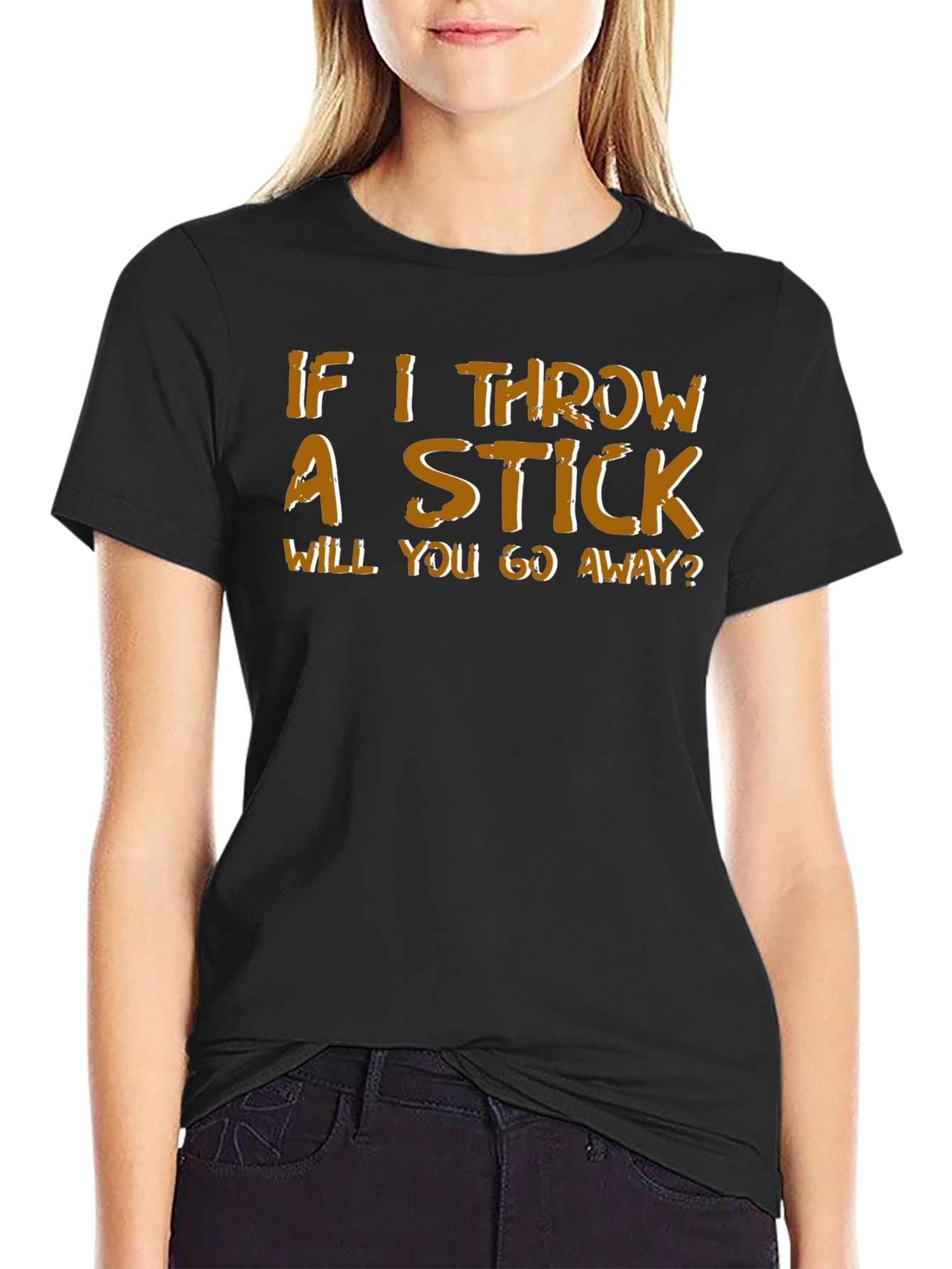 Black Humorous 'If I Throw a Stick' Graphic Tee view 2