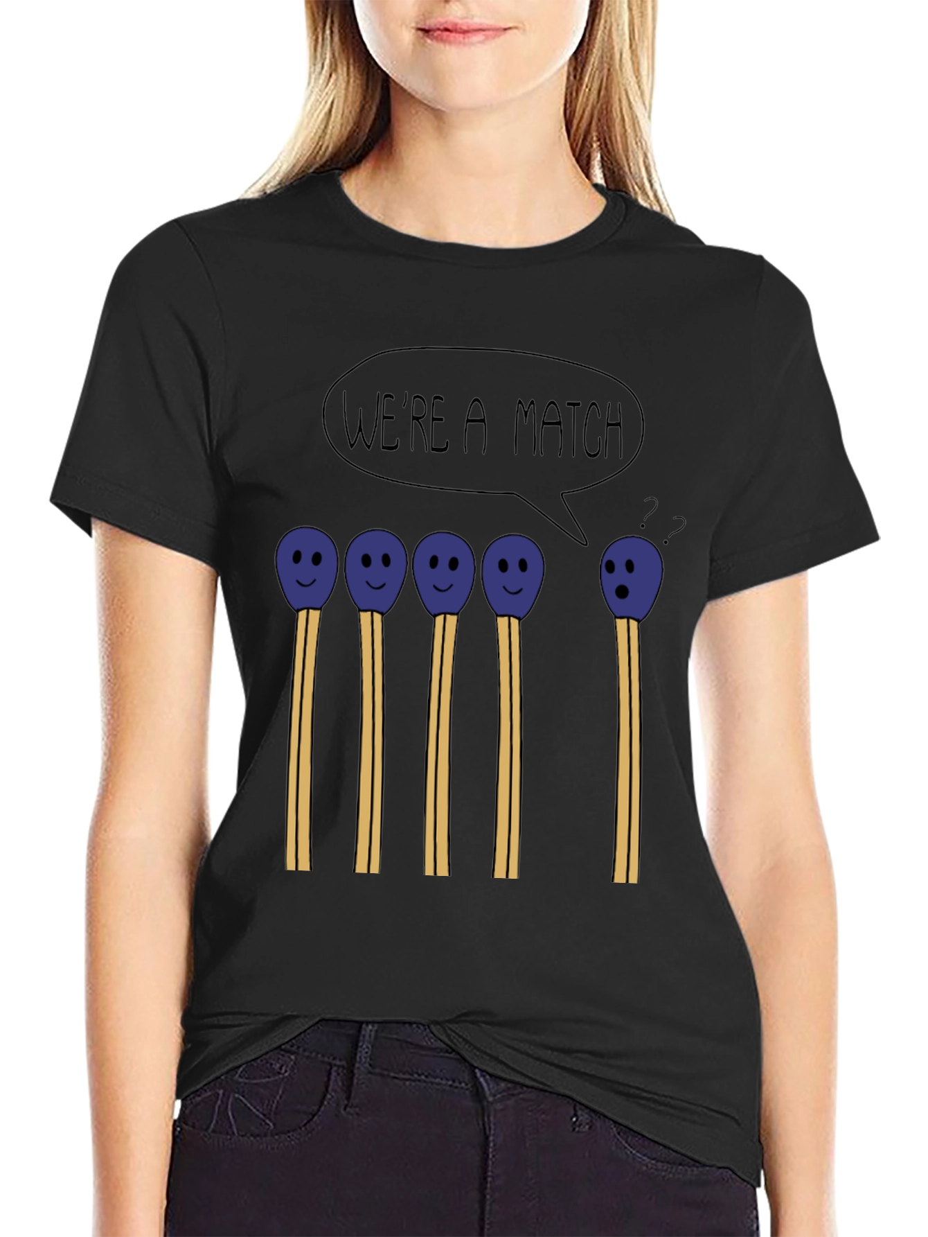 Black We're a Match Funny Graphic T-Shirt view 2