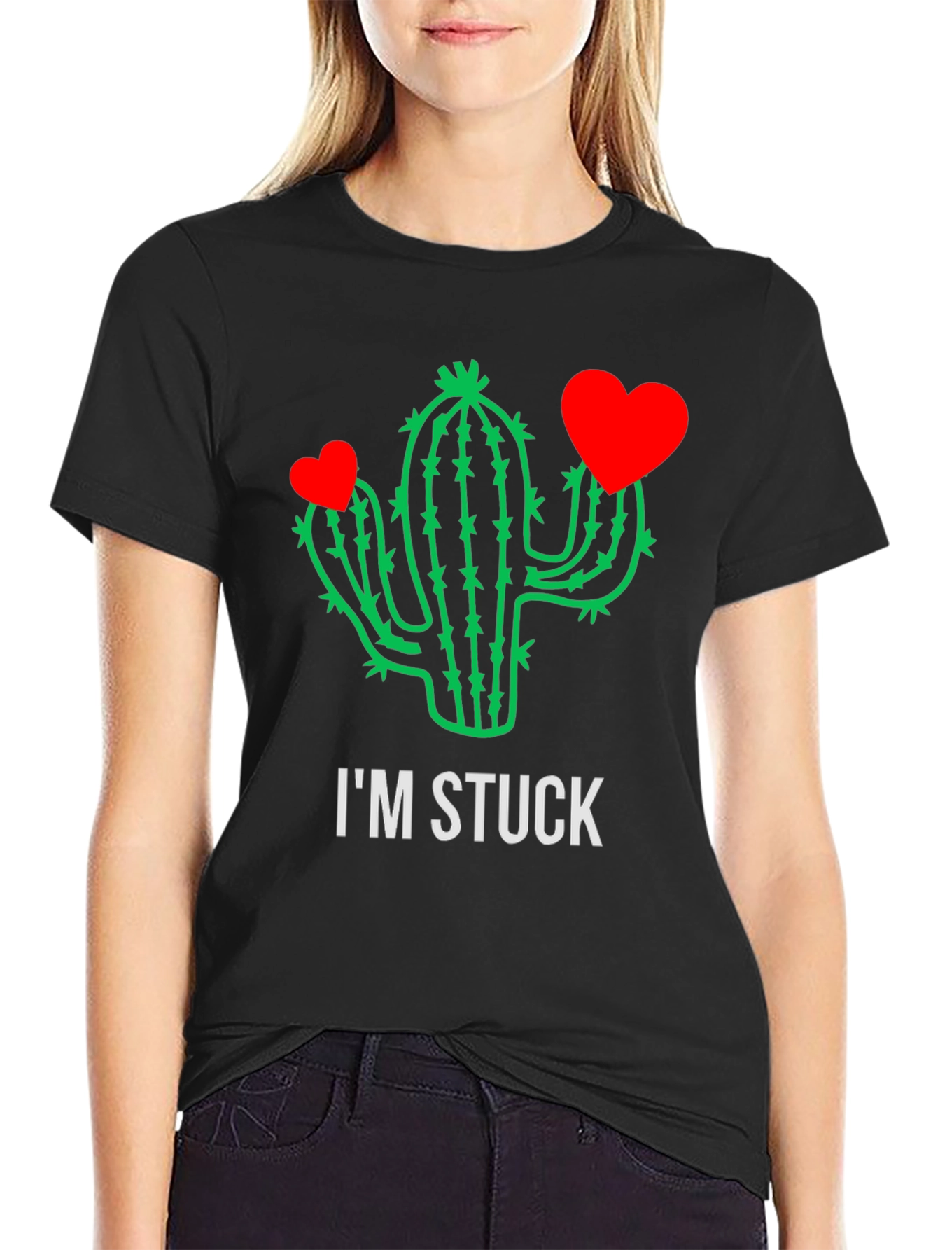 Black I'm Stuck Cactus T-Shirt - Funny Graphic Tee view 2
