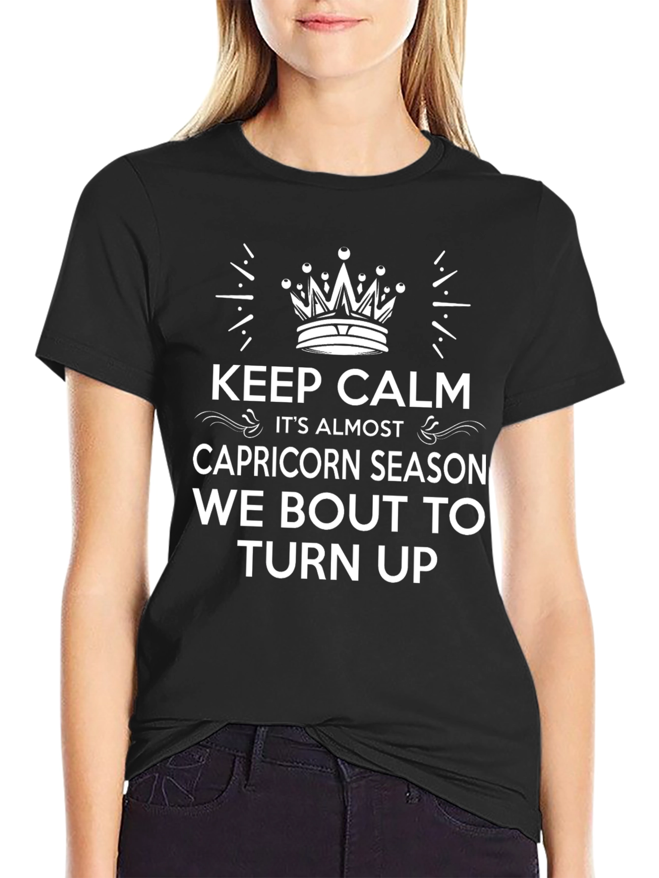 Black Capricorn Season T-Shirt Keep Calm Funny Birthday Tee view 2