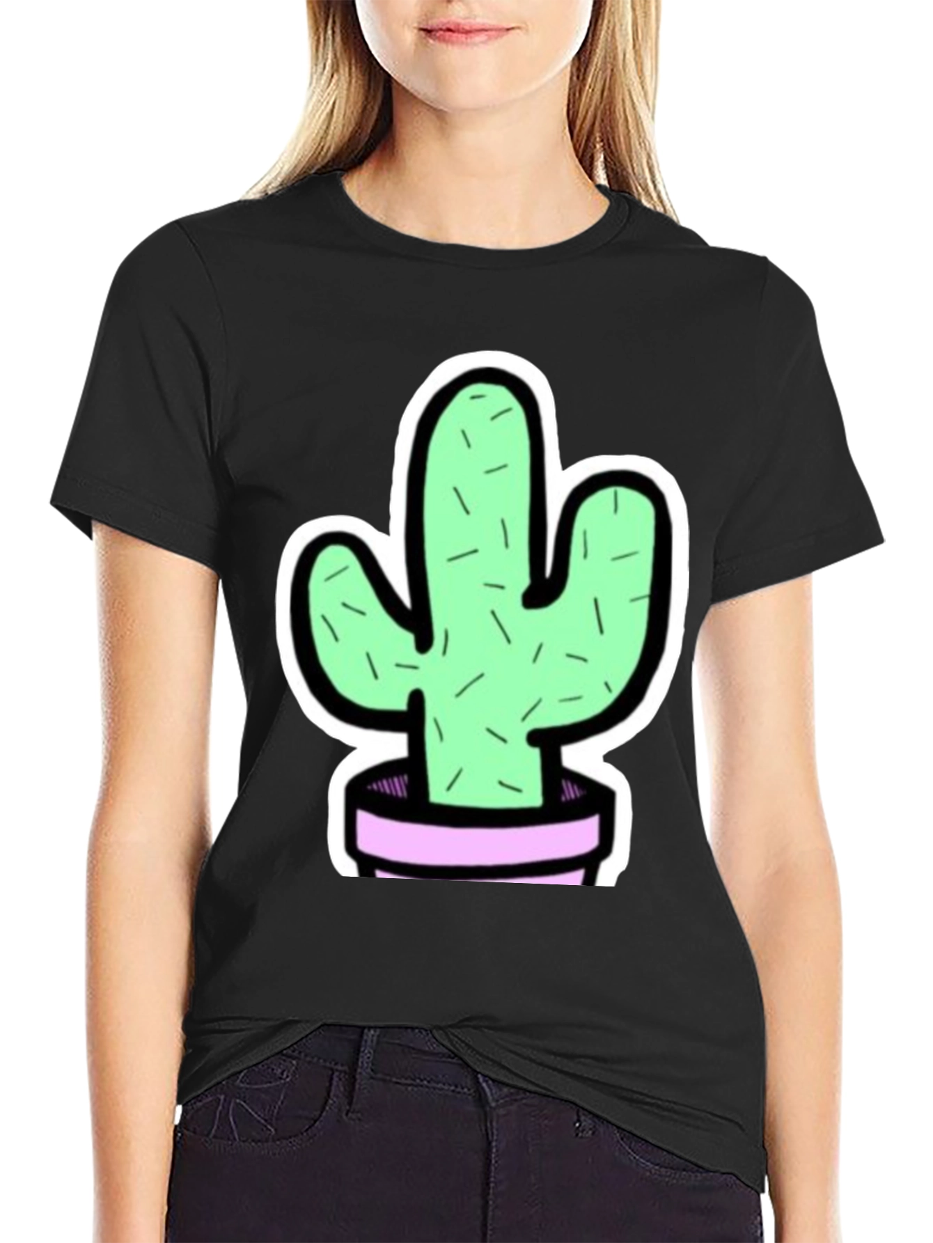 Black Cactus Graphic Tee - Trendy Black T-Shirt view 2