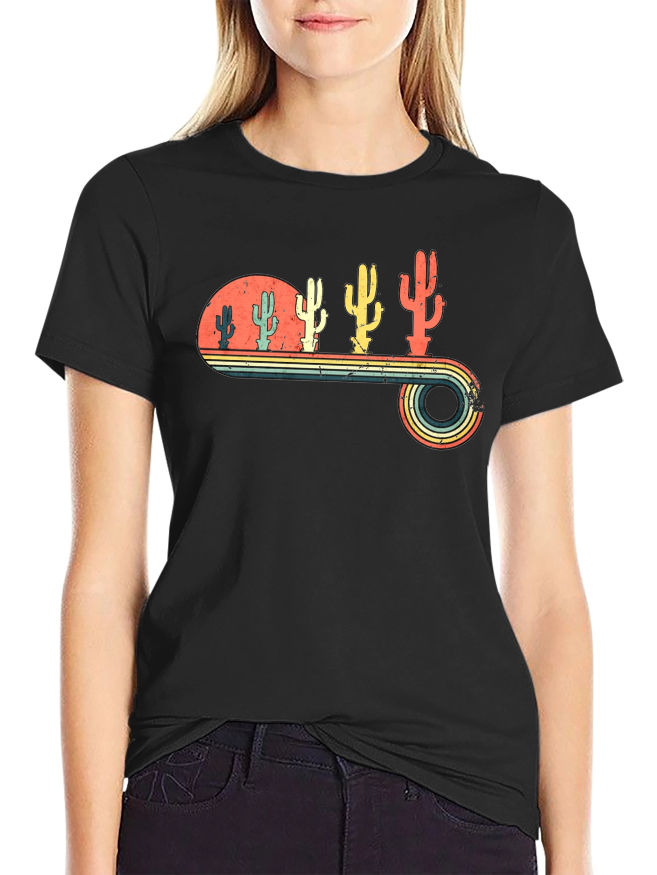 Black Retro Cactus T-Shirt view 2