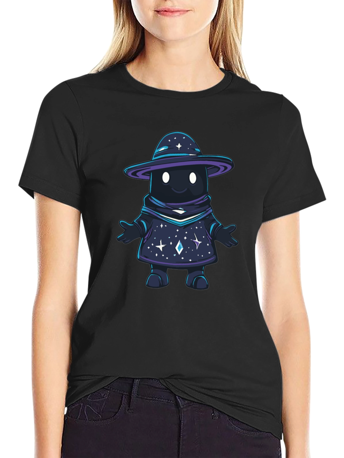 Black Galaxy Wizard Graphic T-Shirt - Unisex Black Tee view 2