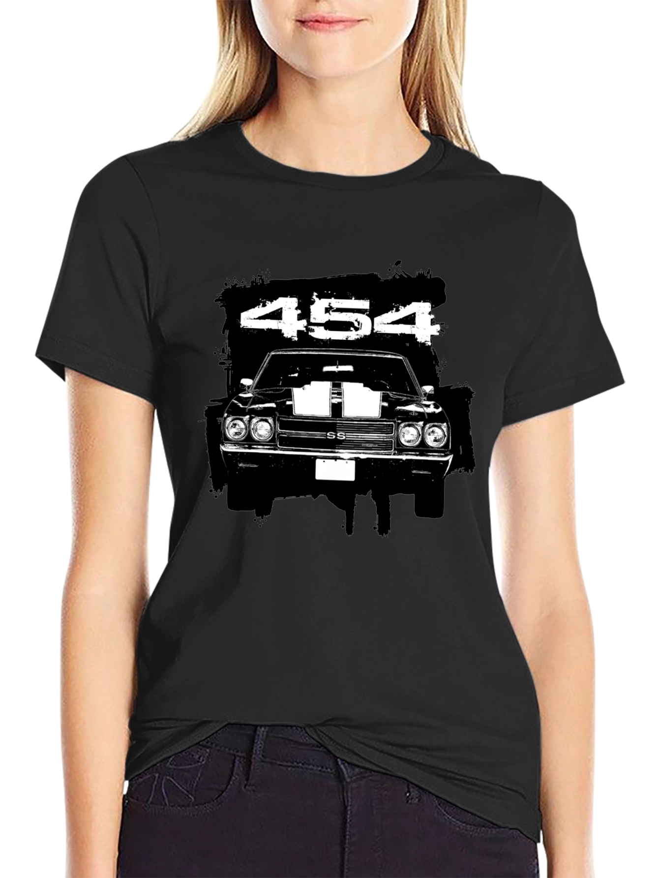Black 454 Muscle Car Graphic Black T-Shirt view 2