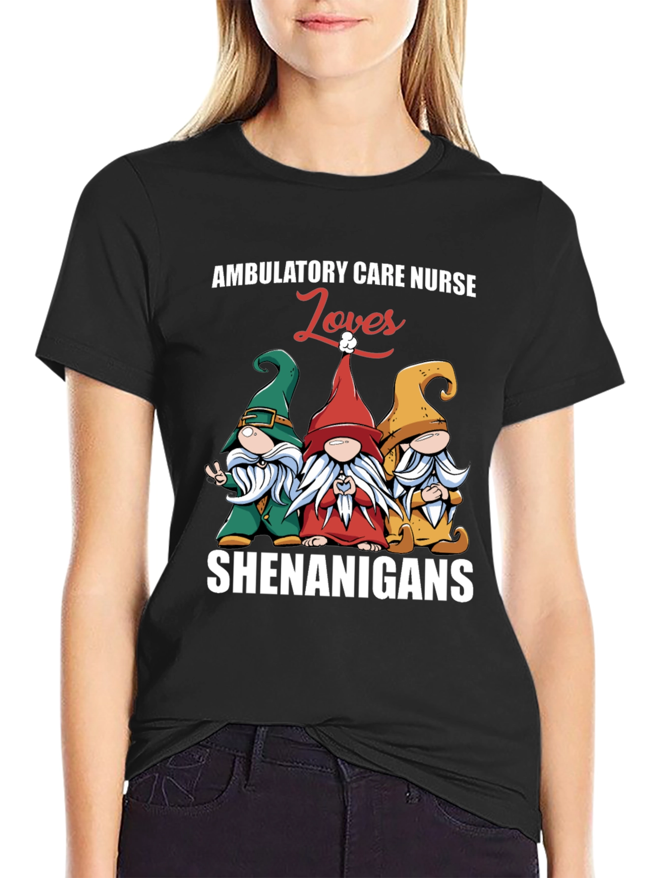 Black Ambulatory Care Nurse Loves Shenanigans T-Shirt view 2