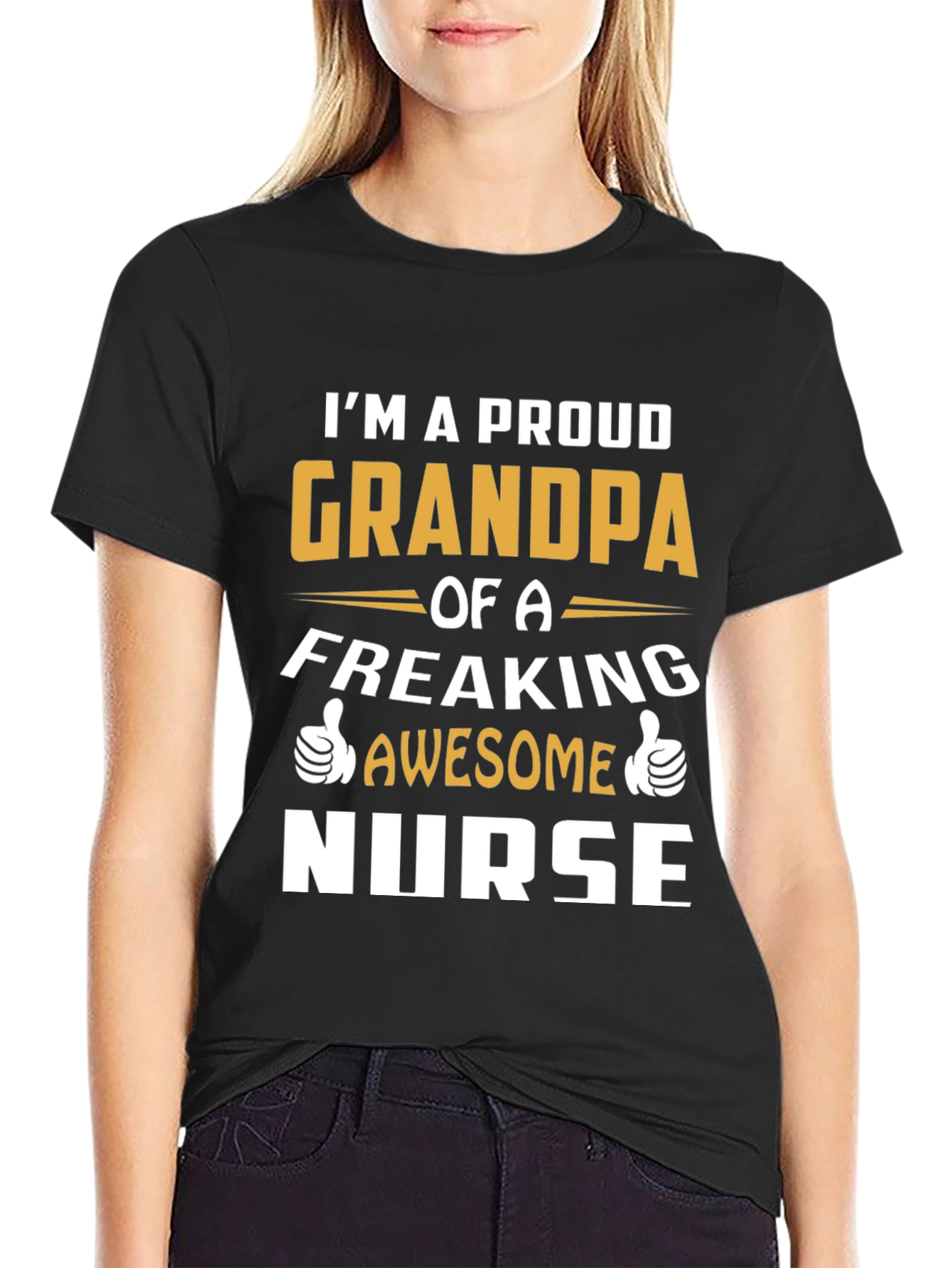 Black Proud Grandpa of an Awesome Nurse T-Shirt view 2
