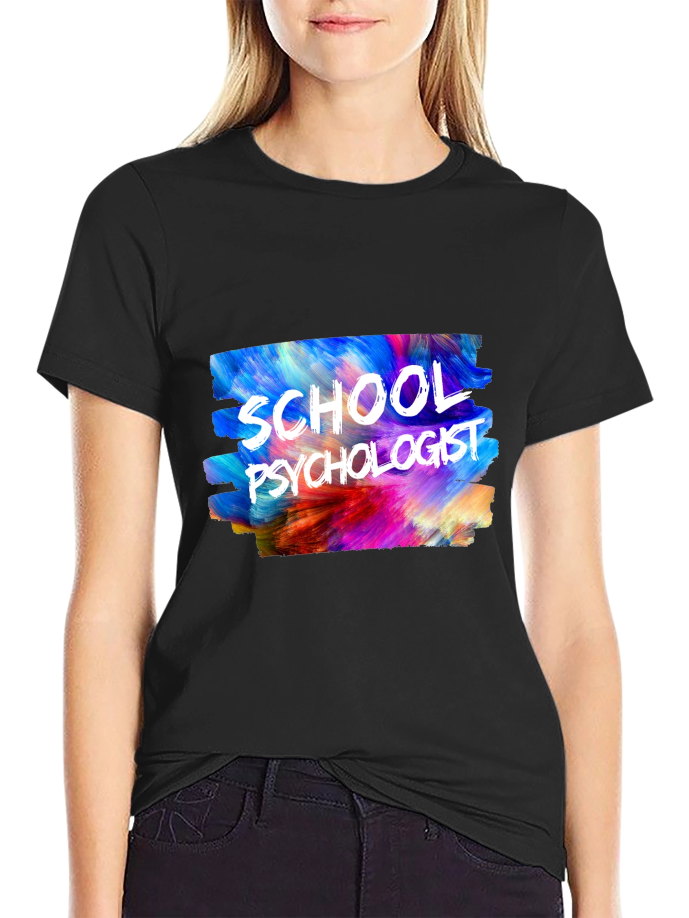 Black School Psychologist T-Shirt - Colorful Design view 2