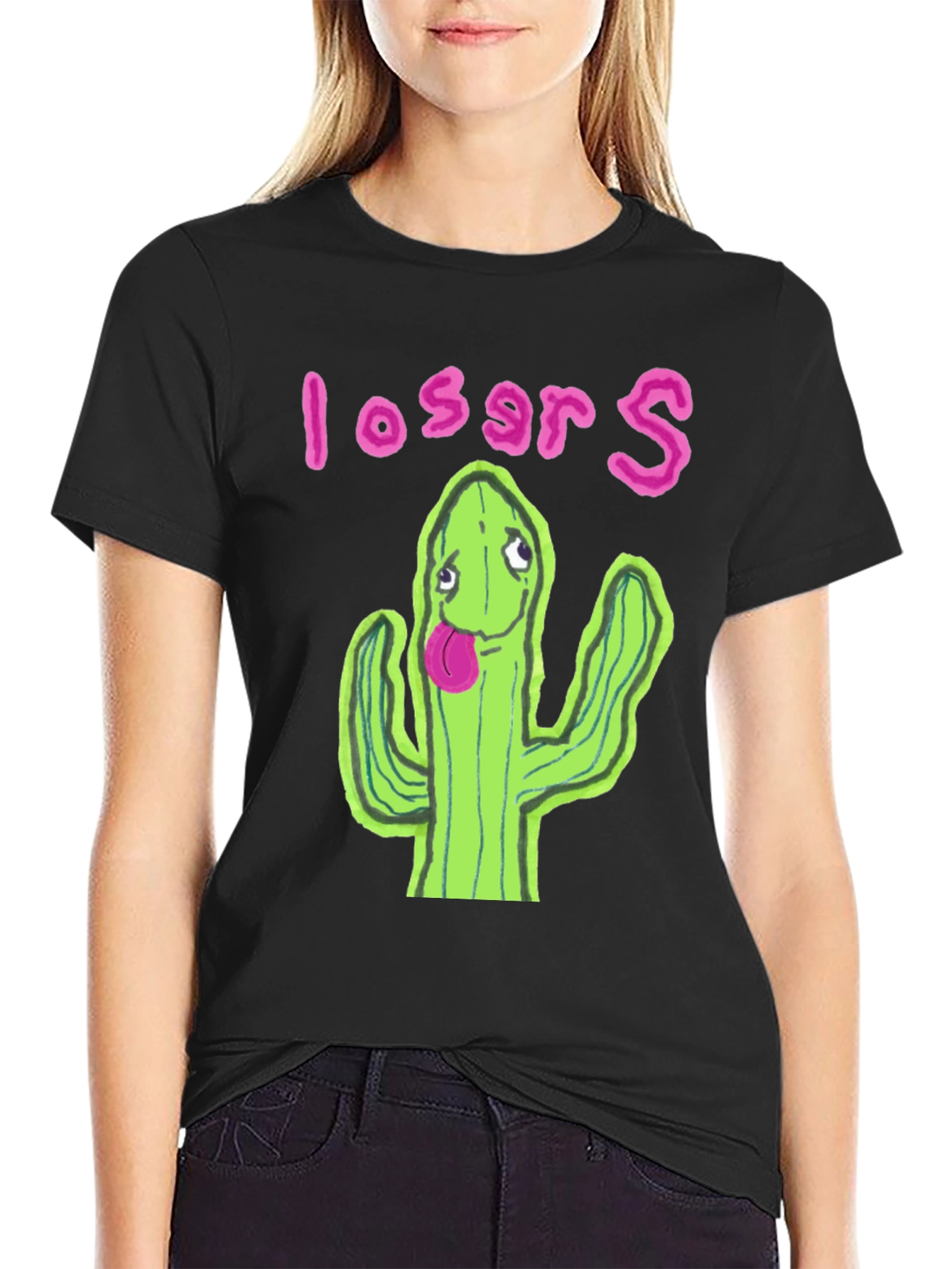 Black Cactus Losers Graphic Black T-Shirt view 2