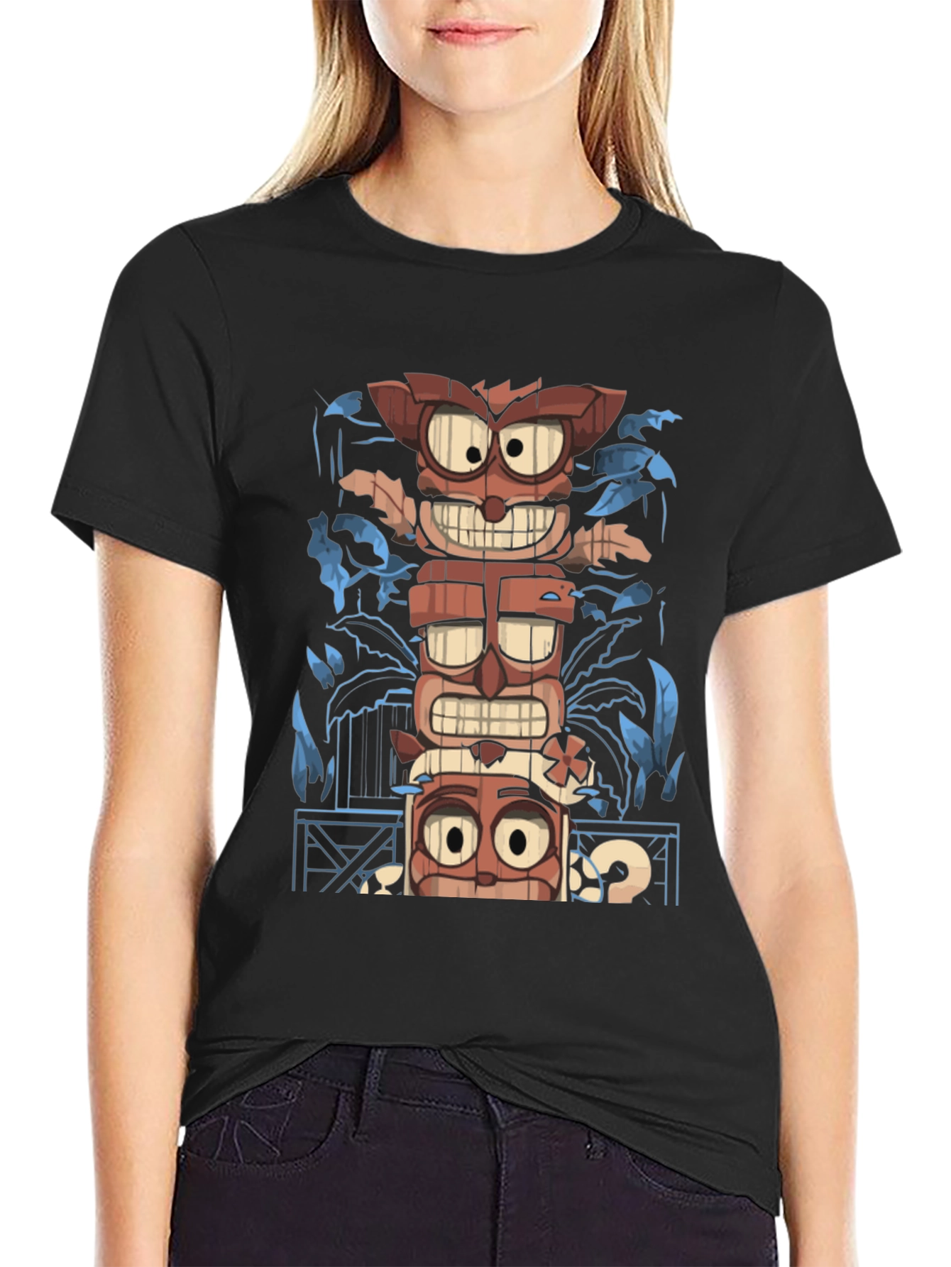 Black Tiki Totem Graphic Tee - Island Vibes T-Shirt view 2