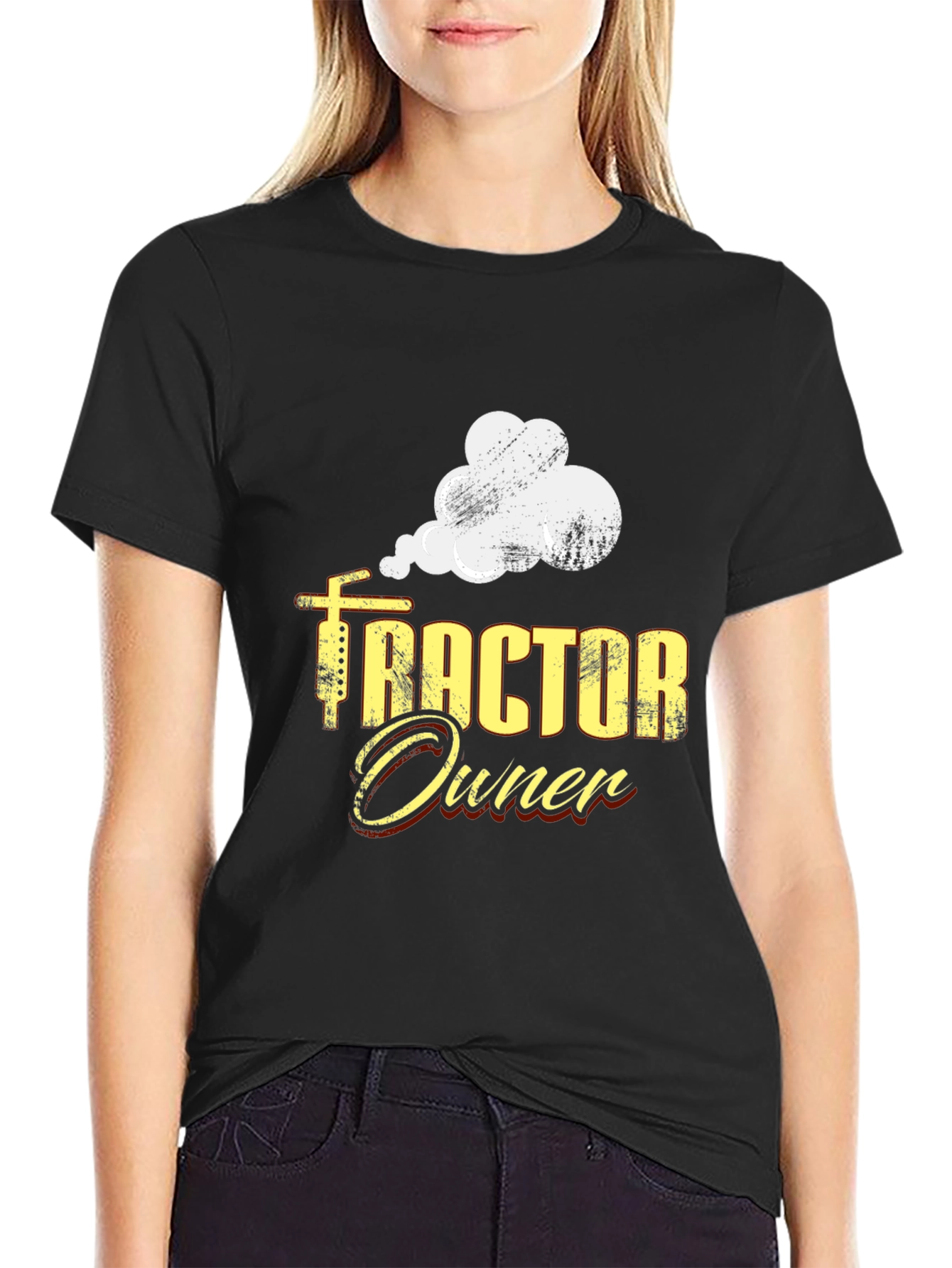Black Tractor Owner Graphic Tee - Black Cotton Casual T-Shirt view 2